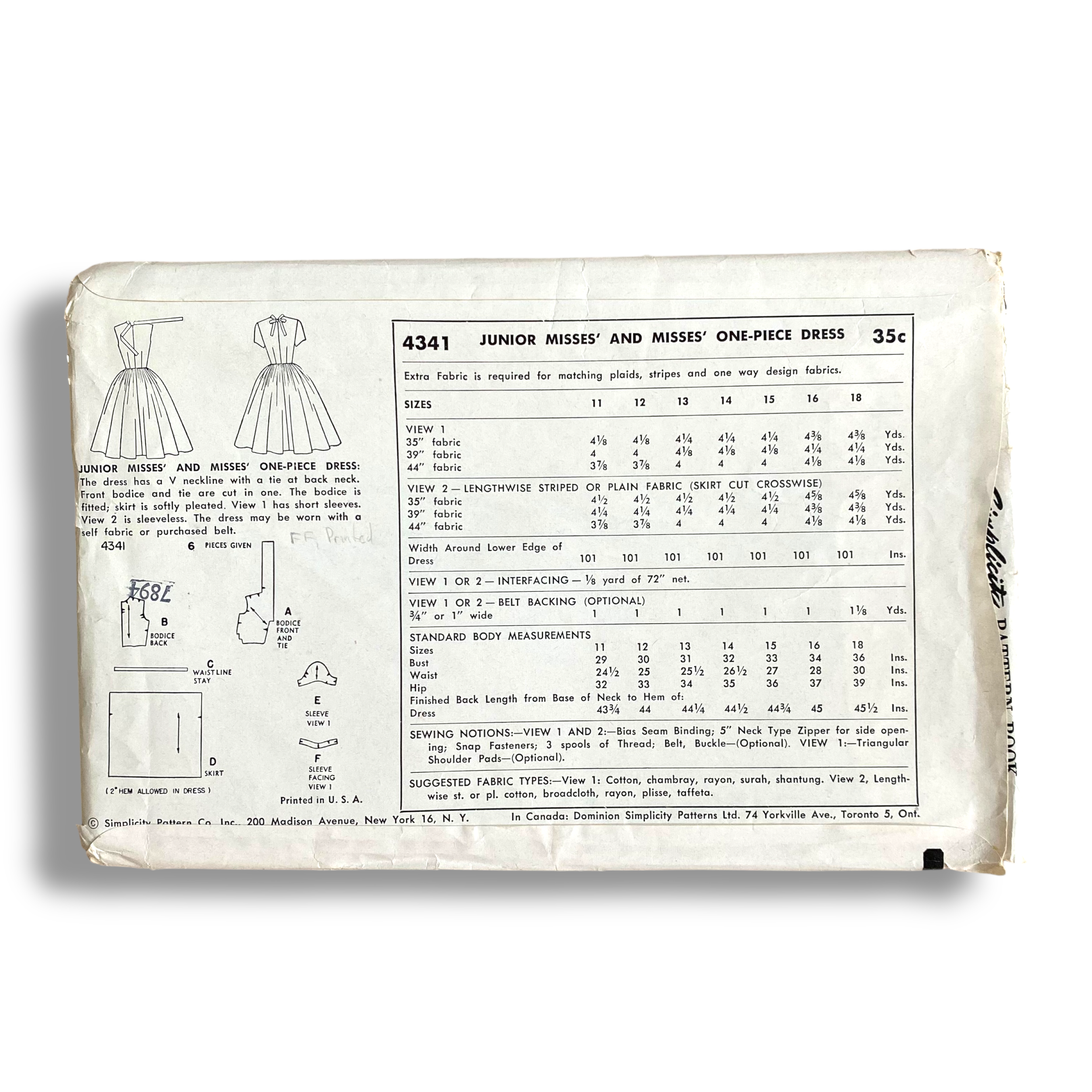 Simplicity 4341, 50s Dress, Size 12:30, Factory Folded, Vintage Sewing Pattern2.png