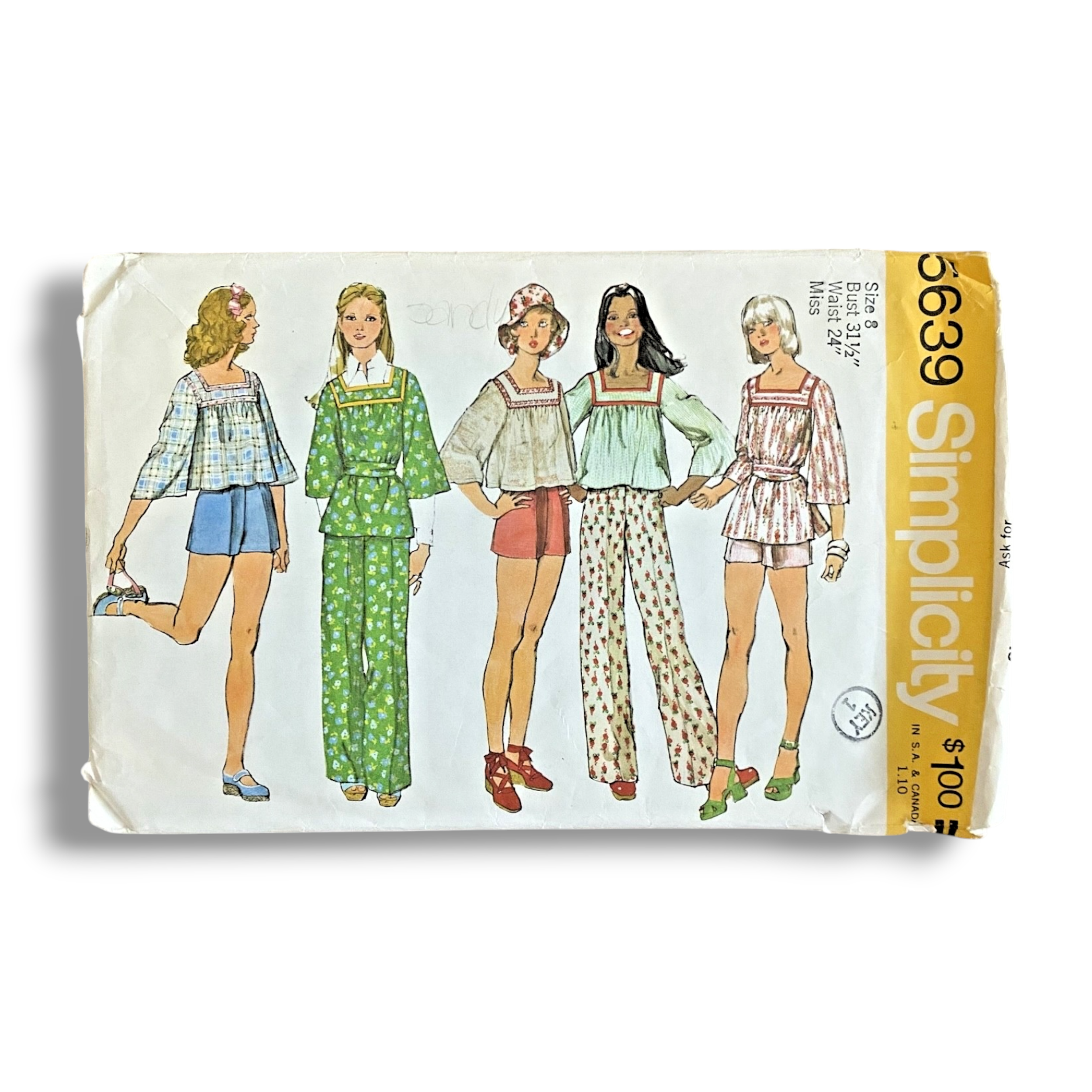 Simplicity 5639, 70s Smock Top/Short/Pant, Size 8/31.5, Cut & Complete, Vintage Sewing Pattern