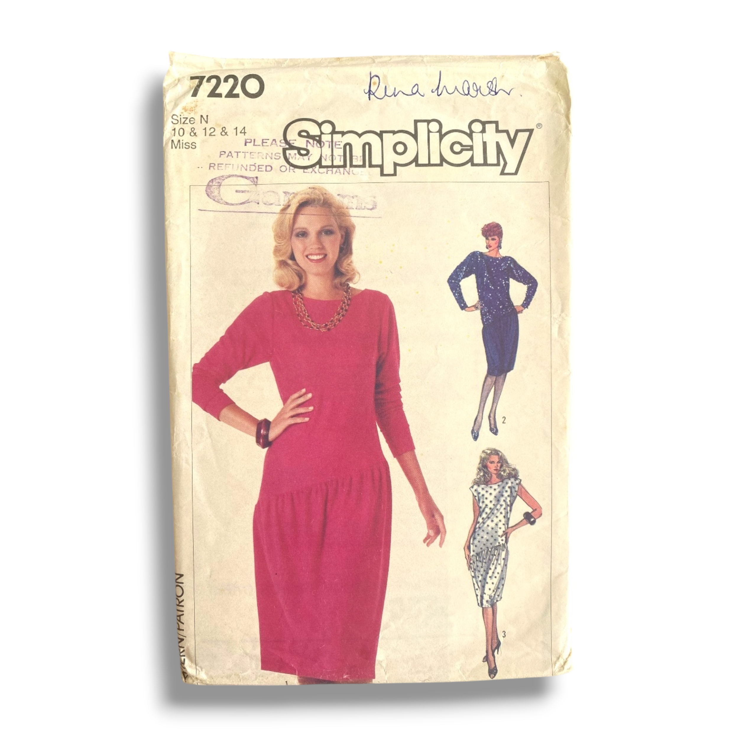 Simplicity 7220, 80s Dress, Size 10-12-14, Cut & Complete, Vintage Sewing Pattern