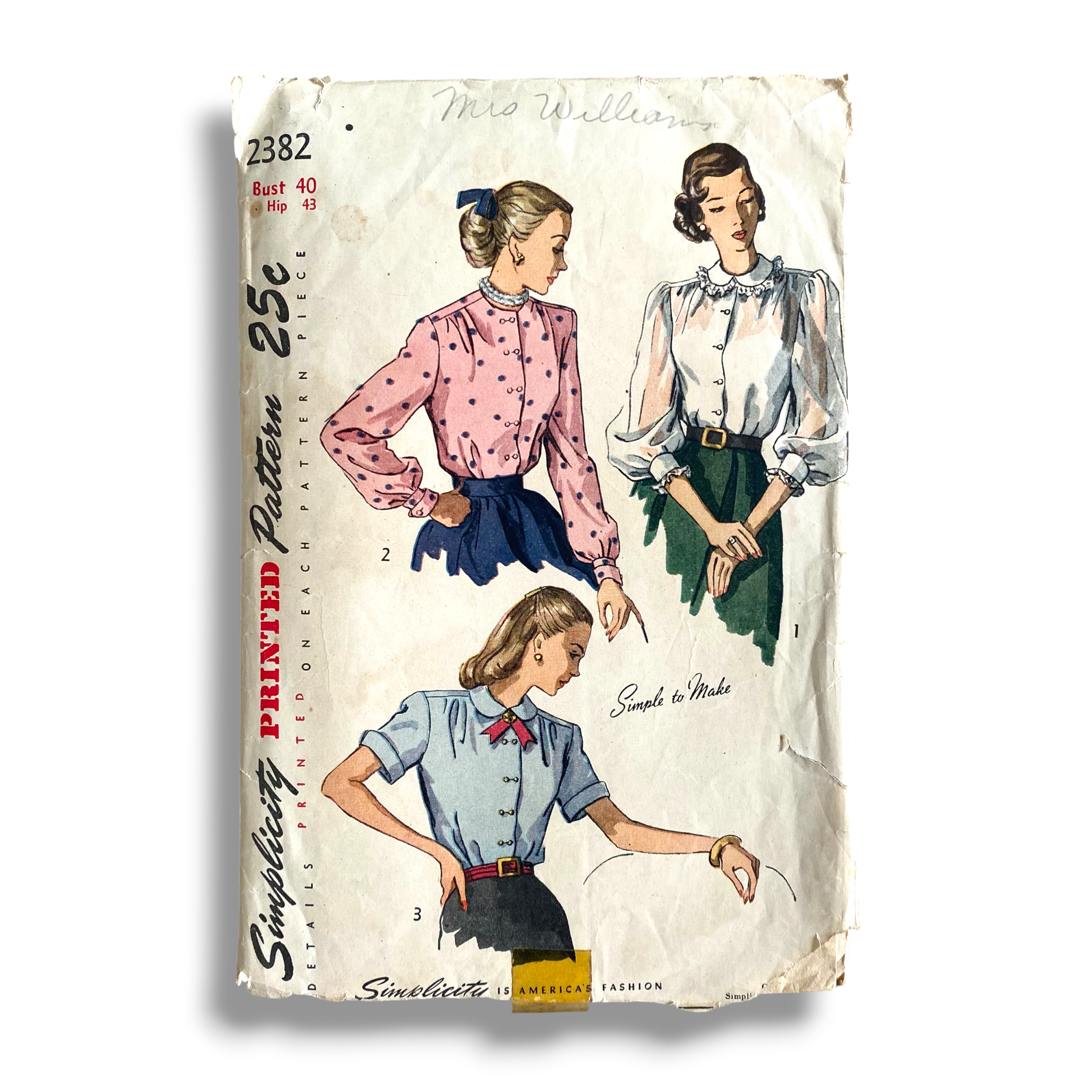 Simplicity 2382, 40s Blouse, Bust 40, Hip 43, Cut & Complete, Vintage Sewing Pattern0.PNG