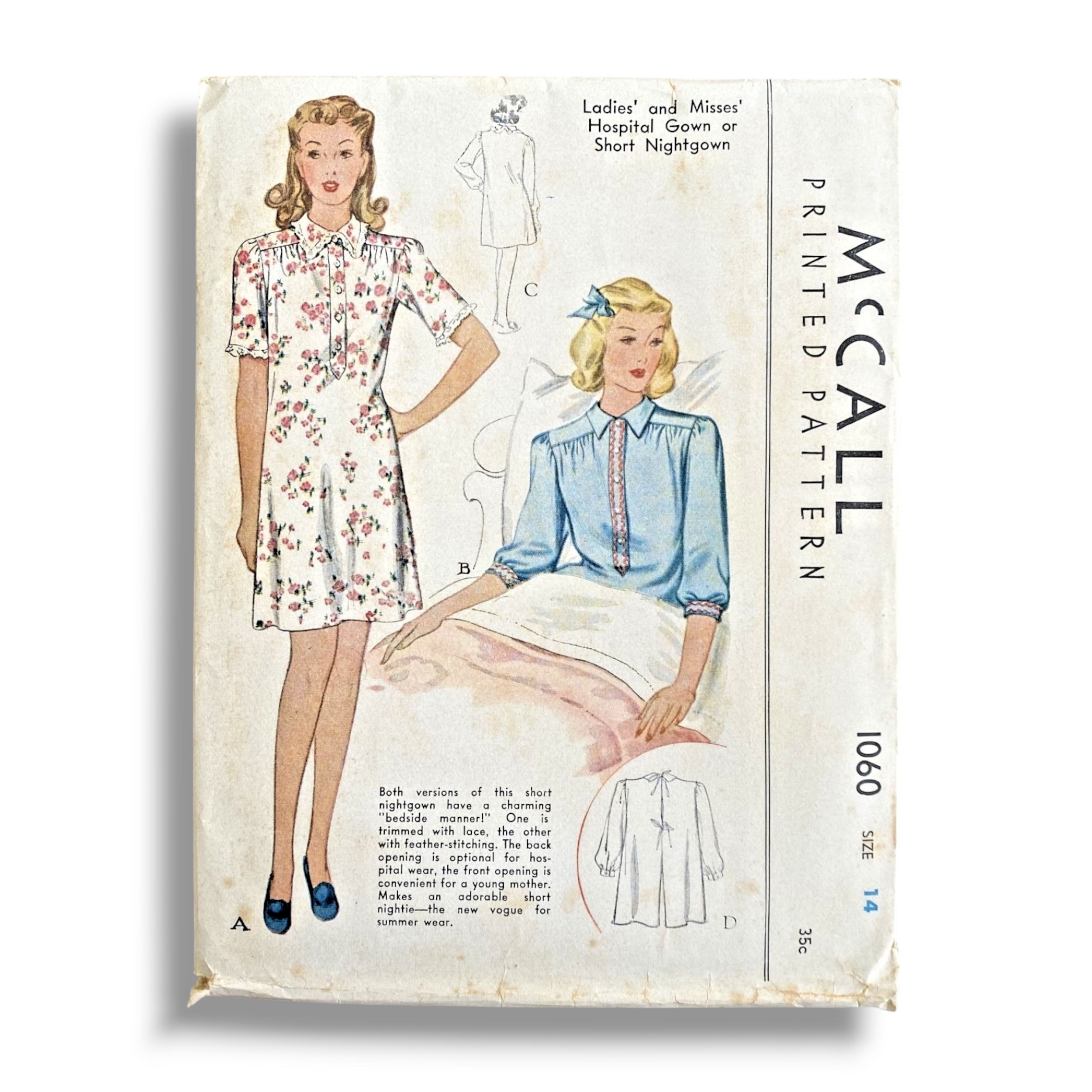 McCall 1060, 40s Nightgown, Size 14/32, Factory Folded, Vintage Sewing Pattern