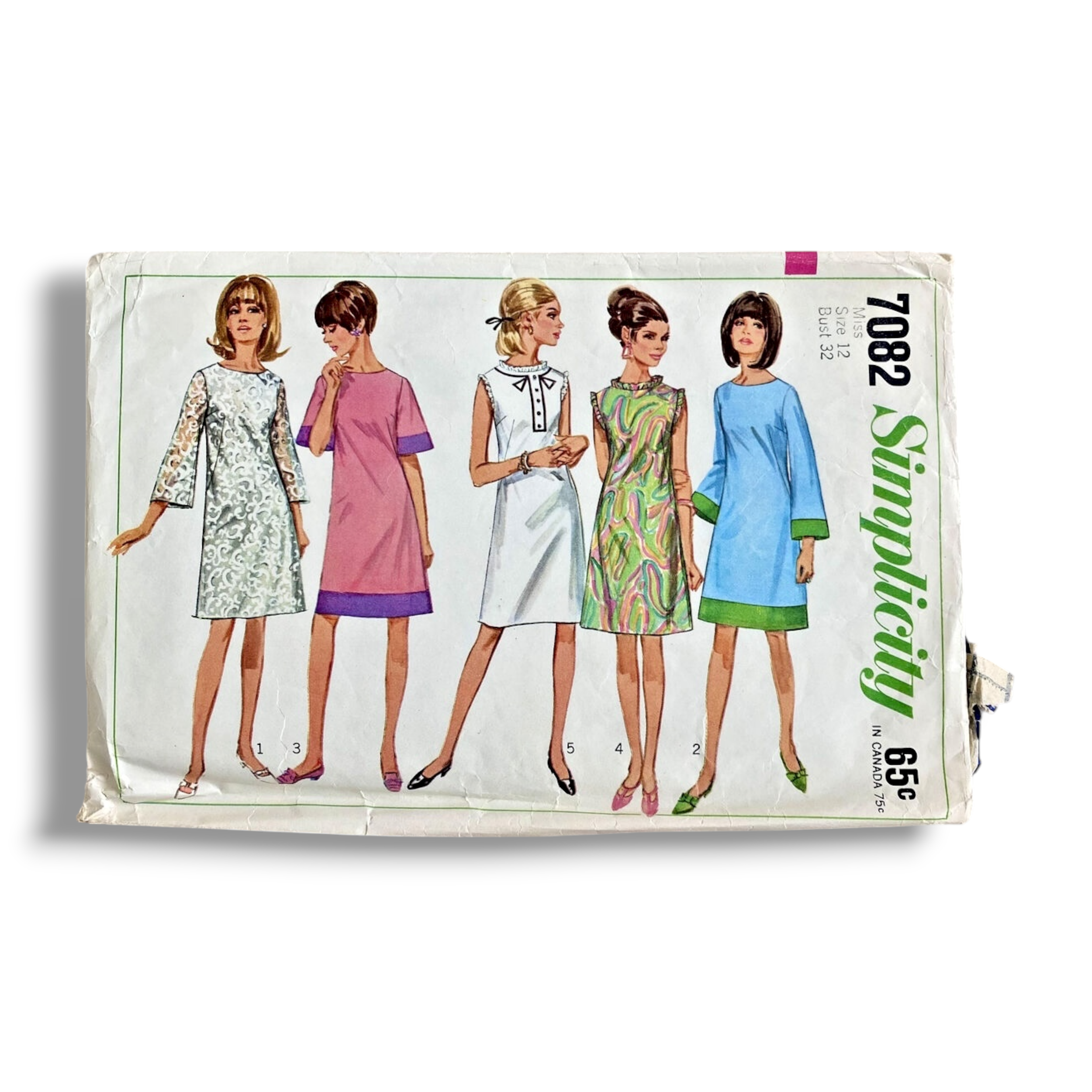 Simplicity 7082, 60s Dress, Size 12/32, Cut & Complete, Vintage Sewing Pattern