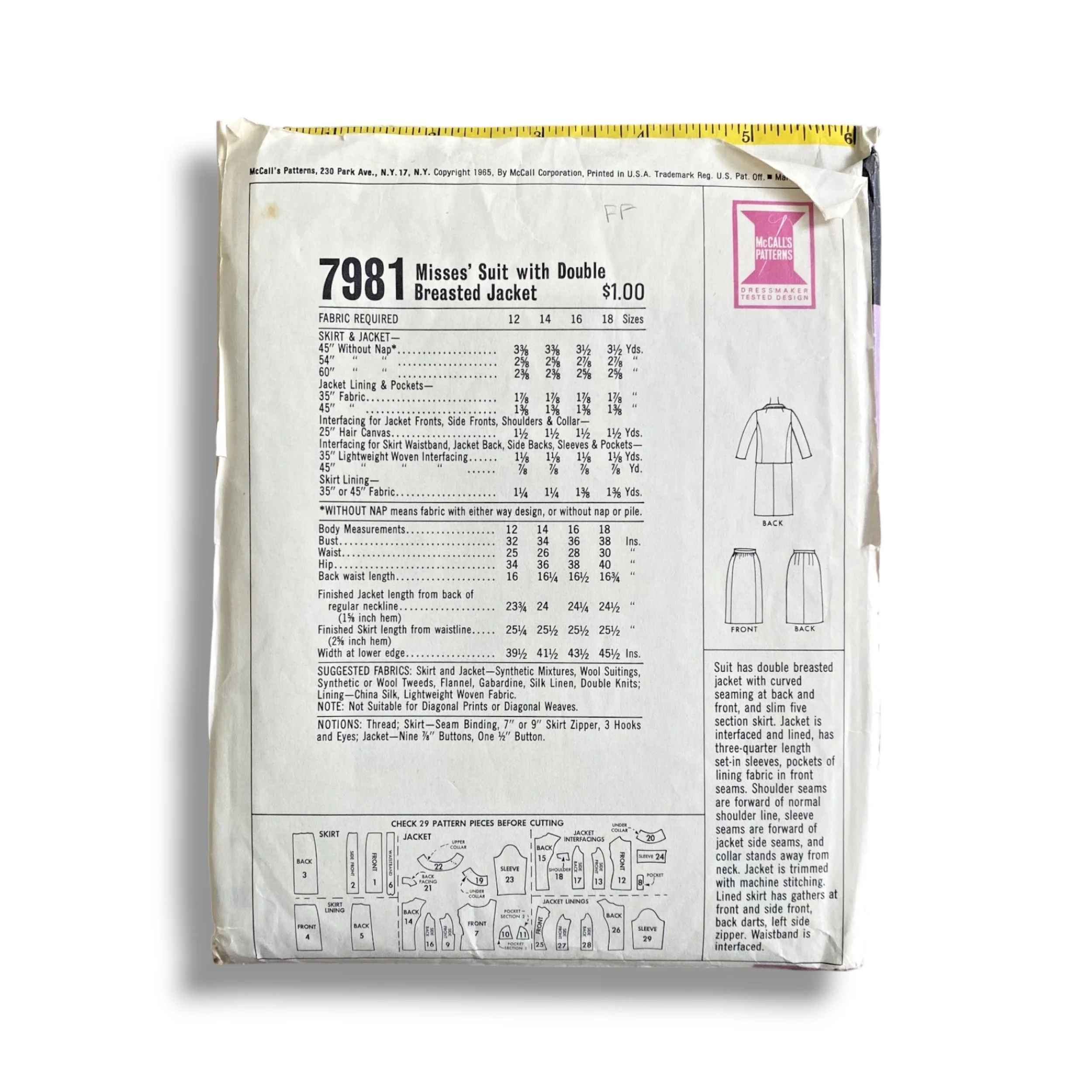 McCalls 7981, 60s Suit:Jacket, Size 14:34, Factory Folded, Vintage Sewing Pattern1.jpg