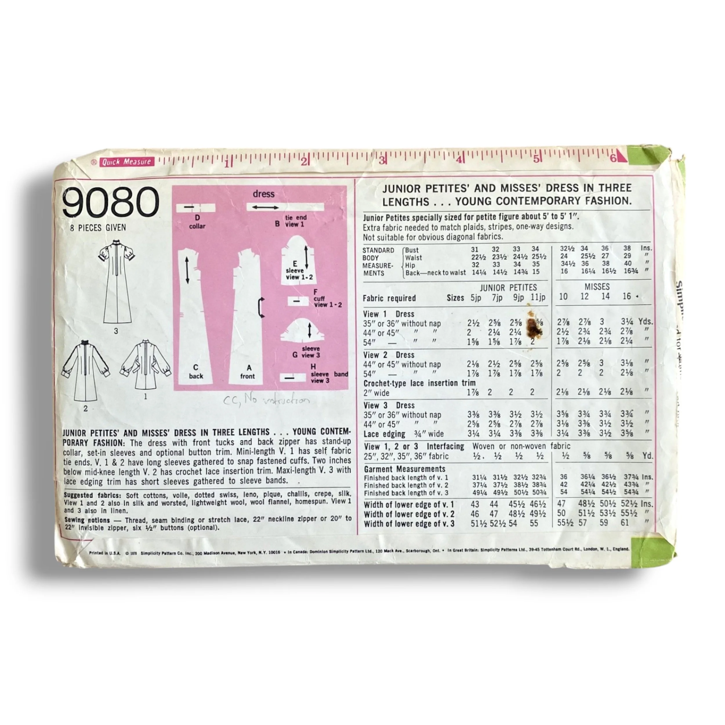 Simplicity 9080, 70s Dress, Size 12:34, Cut, Vintage Sewing Pattern1.jpg