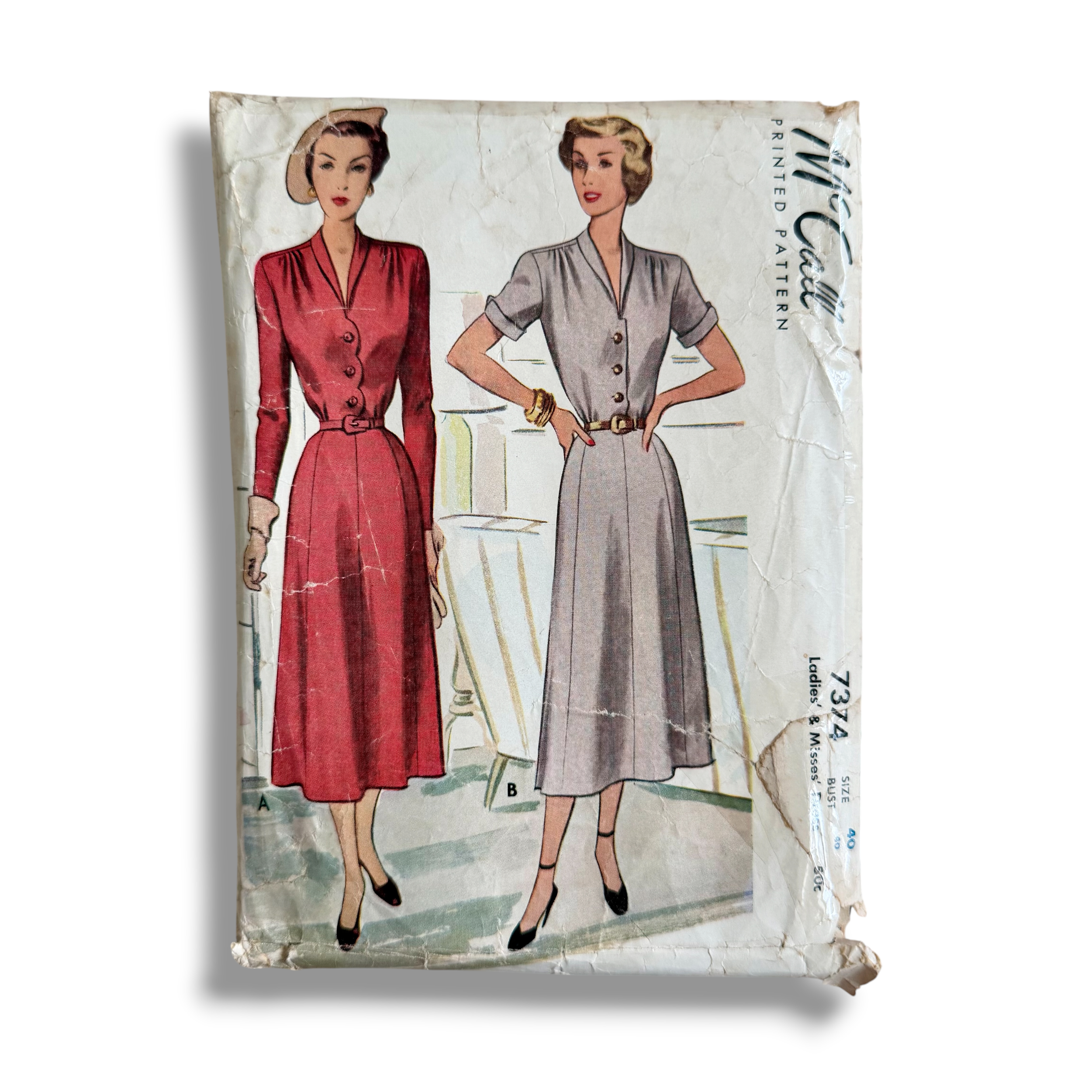 McCall 7374, 40s Dress with Neckline Variations, Size 40 Bust 40, Incomplete, Vintage Sewing Pattern1.PNG
