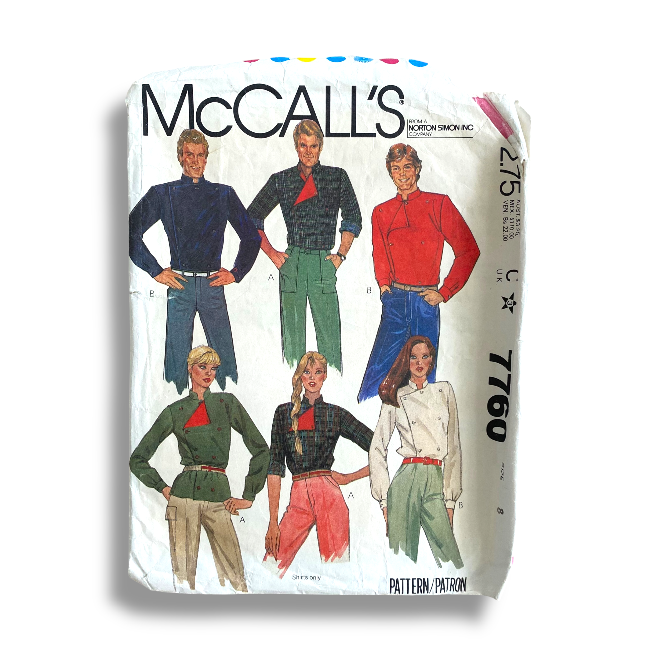McCalls 7760, 80s Shirts, Size 8, Unchecked, Vintage Sewing Pattern