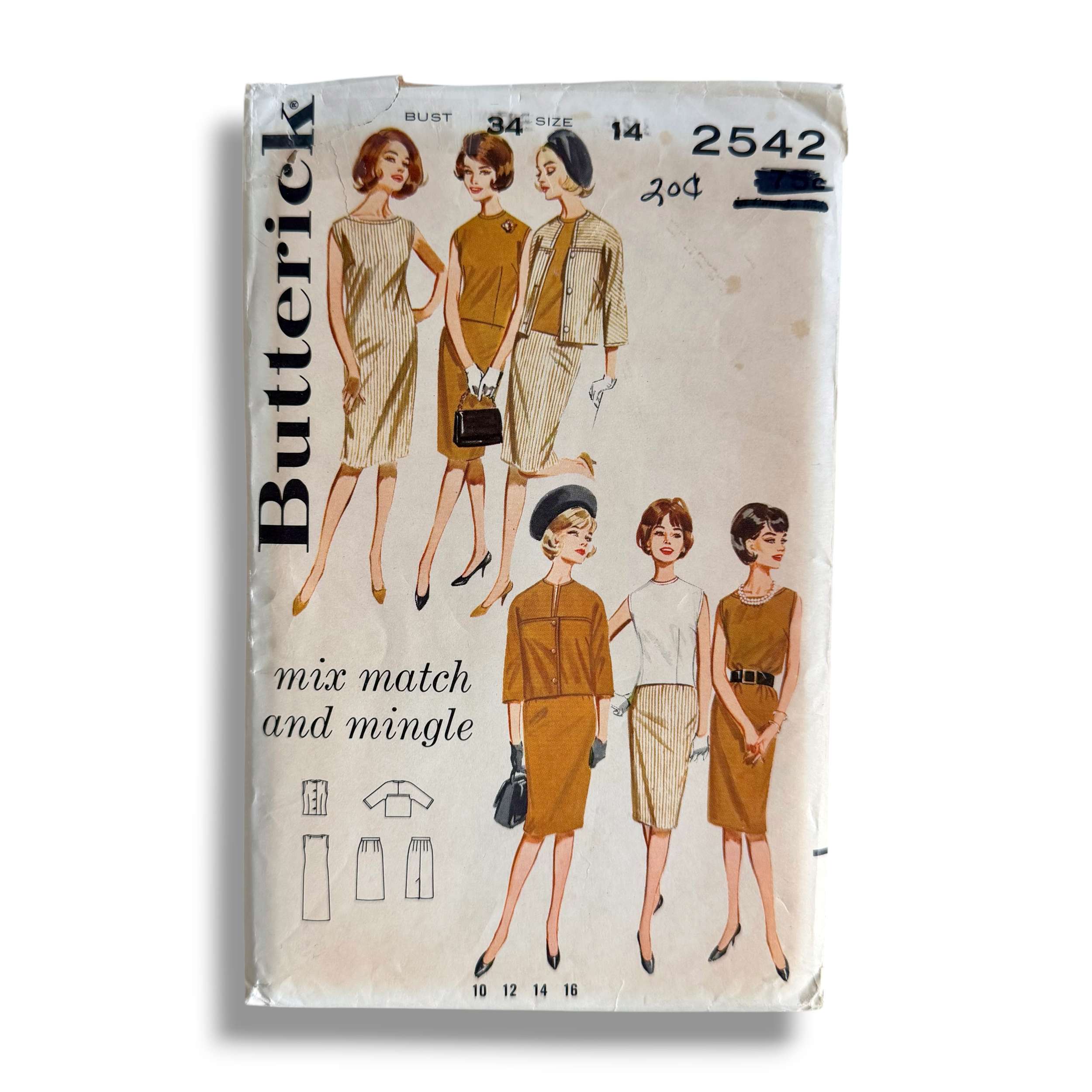 Butterick 2542, 60s Wardrobe Coordinates, Size 14/34, Cut & Complete, Vintage Sewing Pattern