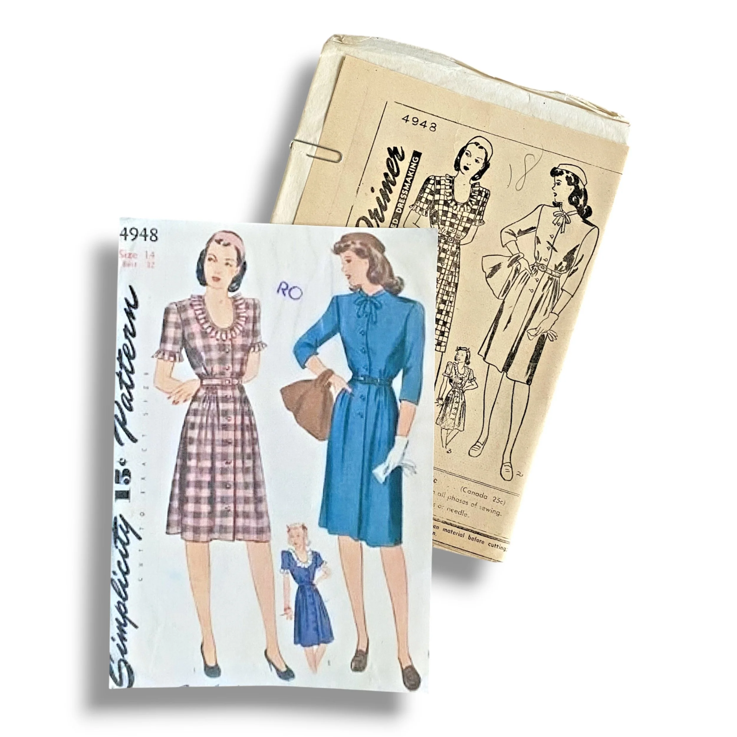 Simplicity 4948, 40s Dress, Size 18/36, Factory Folded, Vintage Sewing Pattern