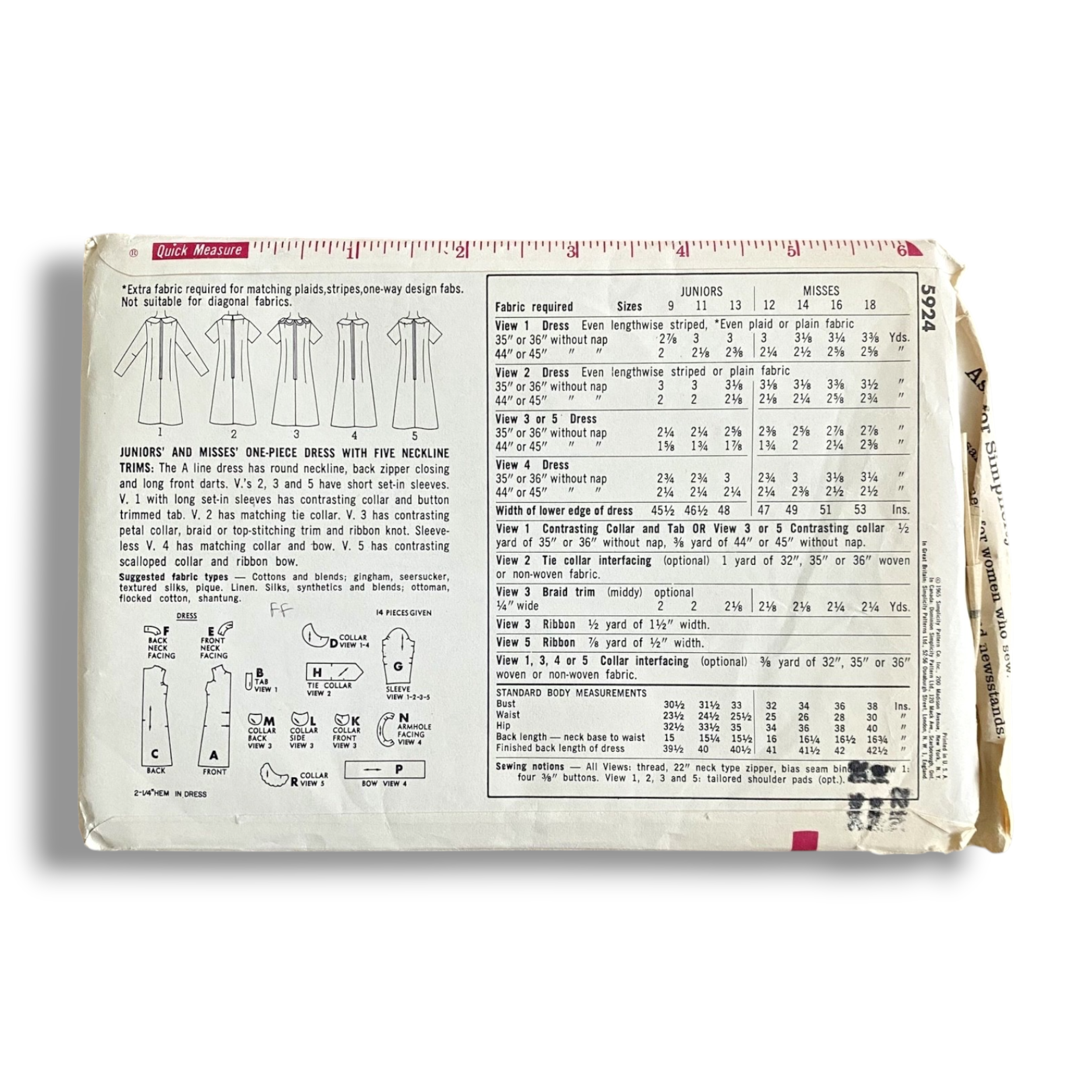 Simplicity 5924, 60s Dress, Size 16:36, Factory Folded, Vintage Sewing Pattern1.PNG