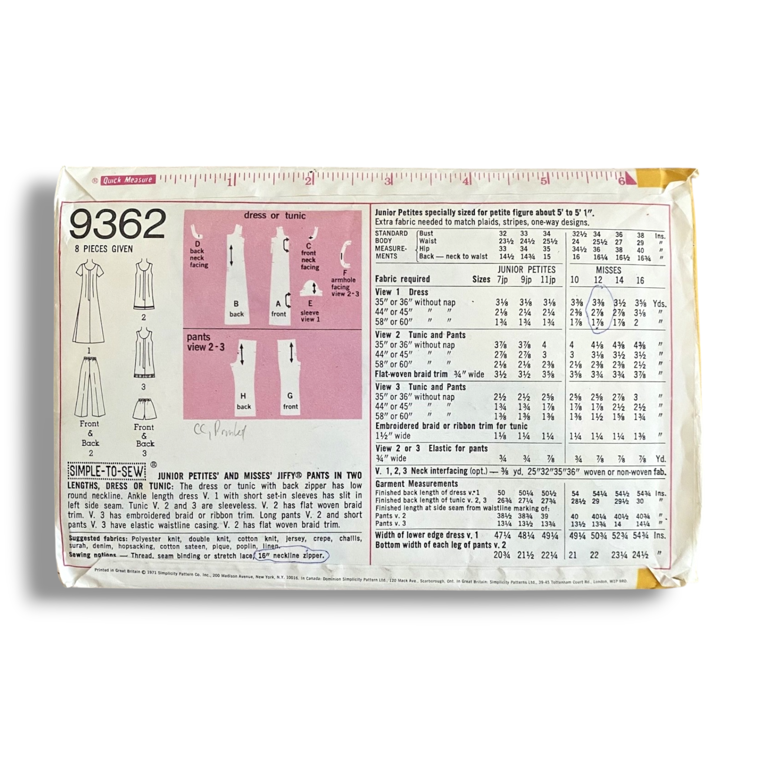 Simplicity 9362, 70s Pant:Dress:Tunic, Size 12:34, Cut & Complete, Vintage Sewing Pattern1.PNG