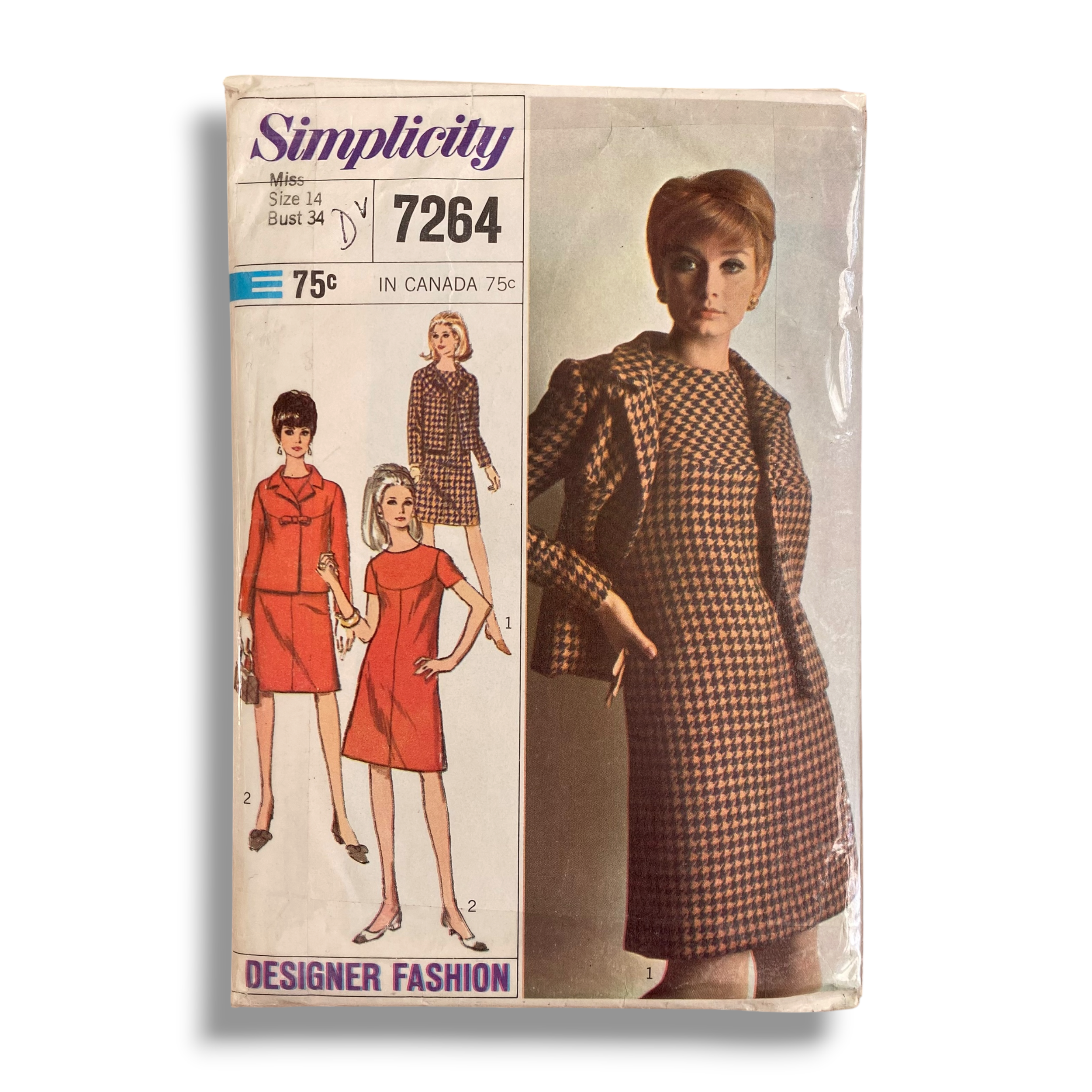 Simplicity 7264, 60s Dress/Jacket, Size 14/34, Cut & Complete, Vintage Sewing Pattern