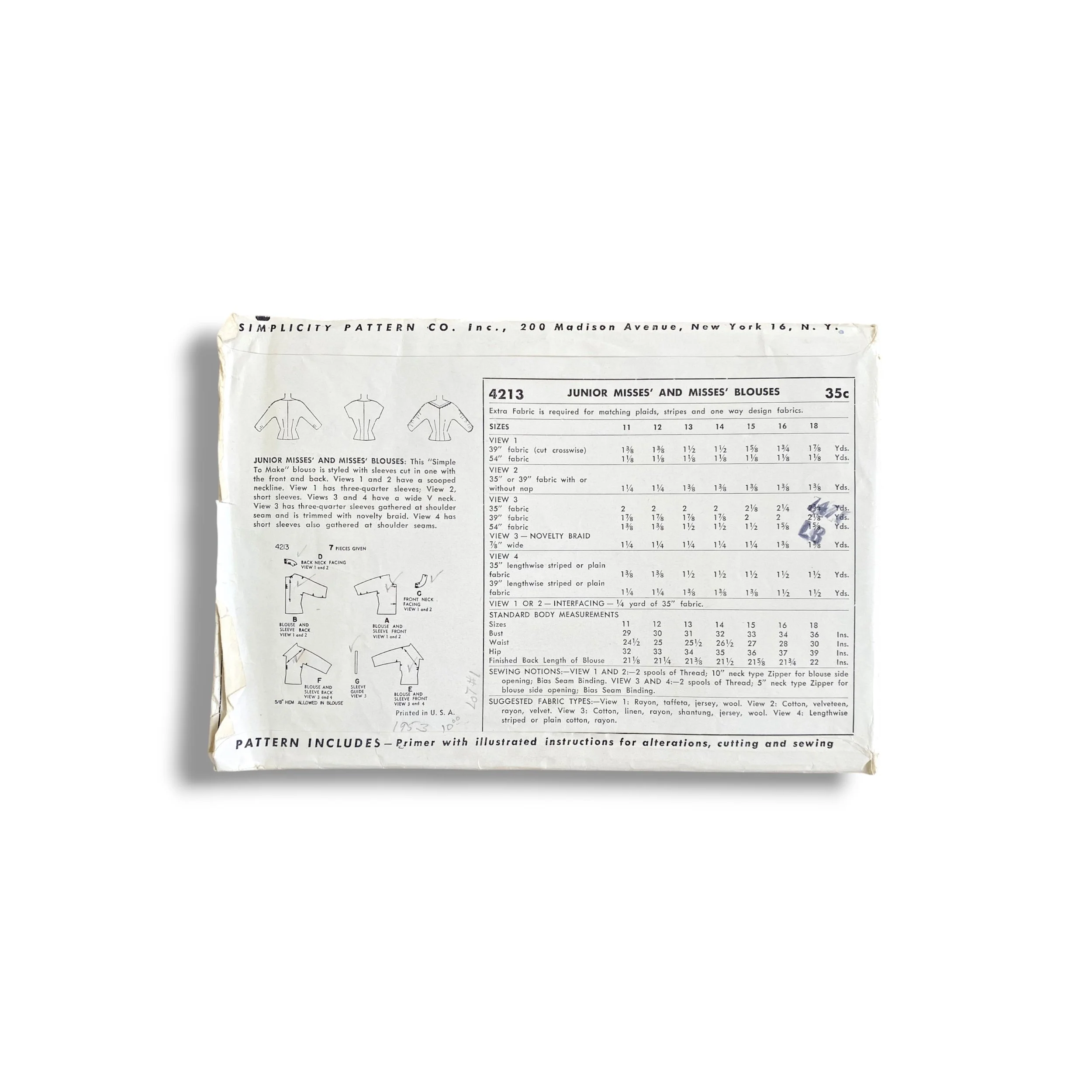 Simplicity 4213, 50s Blouse, Size 13:31, Cut & Complete, Vintage Sewing Pattern1.jpg