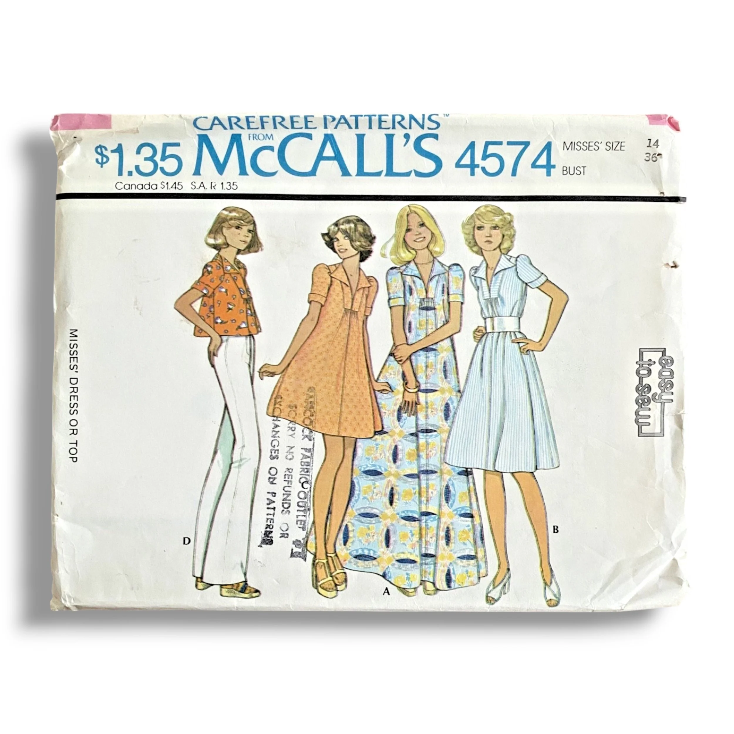 McCalls 4574, 70s Top:Dress, Size 14:36, Factory Folded, Vintage Sewing Pattern.jpg