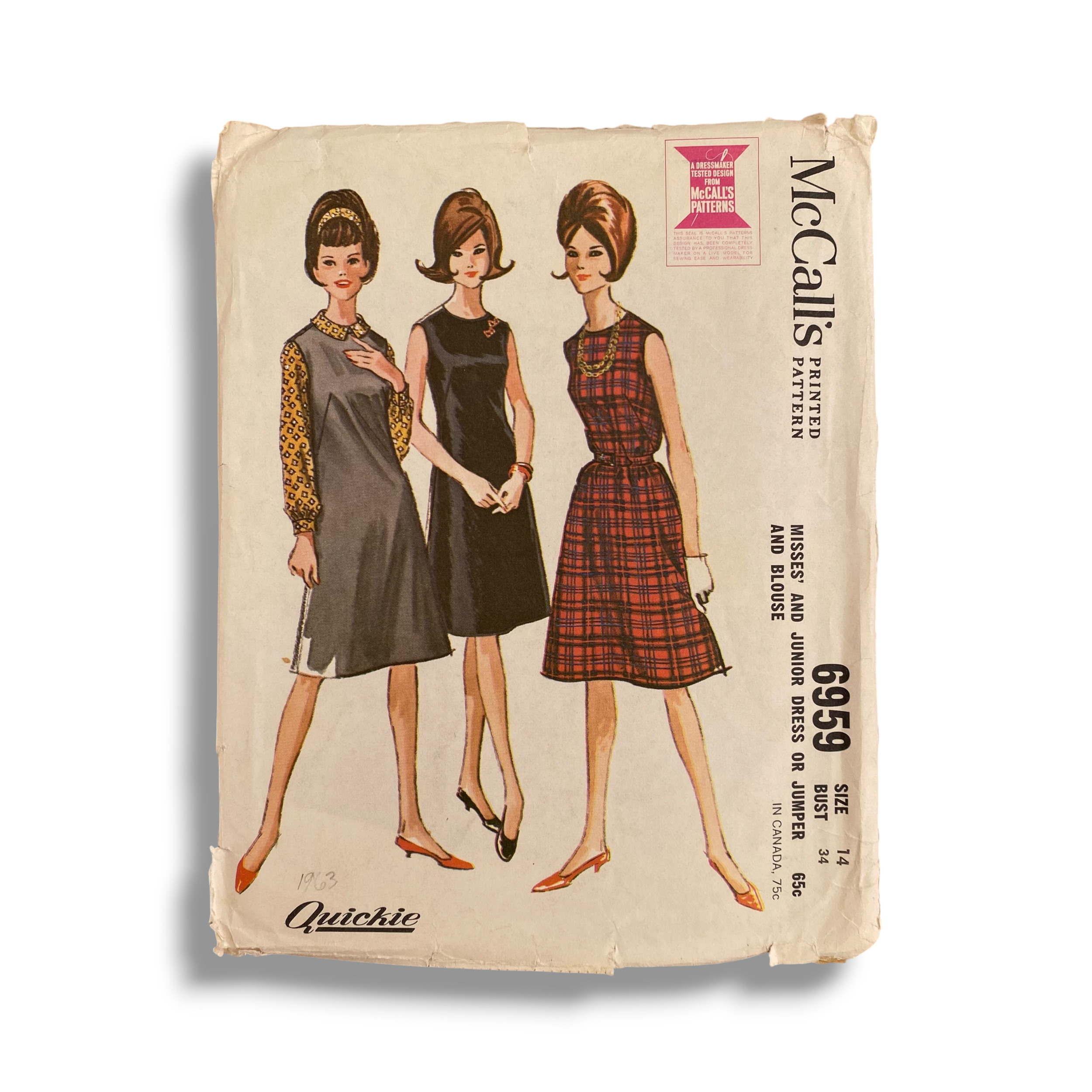 McCall’s 6959, 60s Dress/Jumper & Blouse, Size 14/34, Cut & Complete, Vintage Sewing Pattern