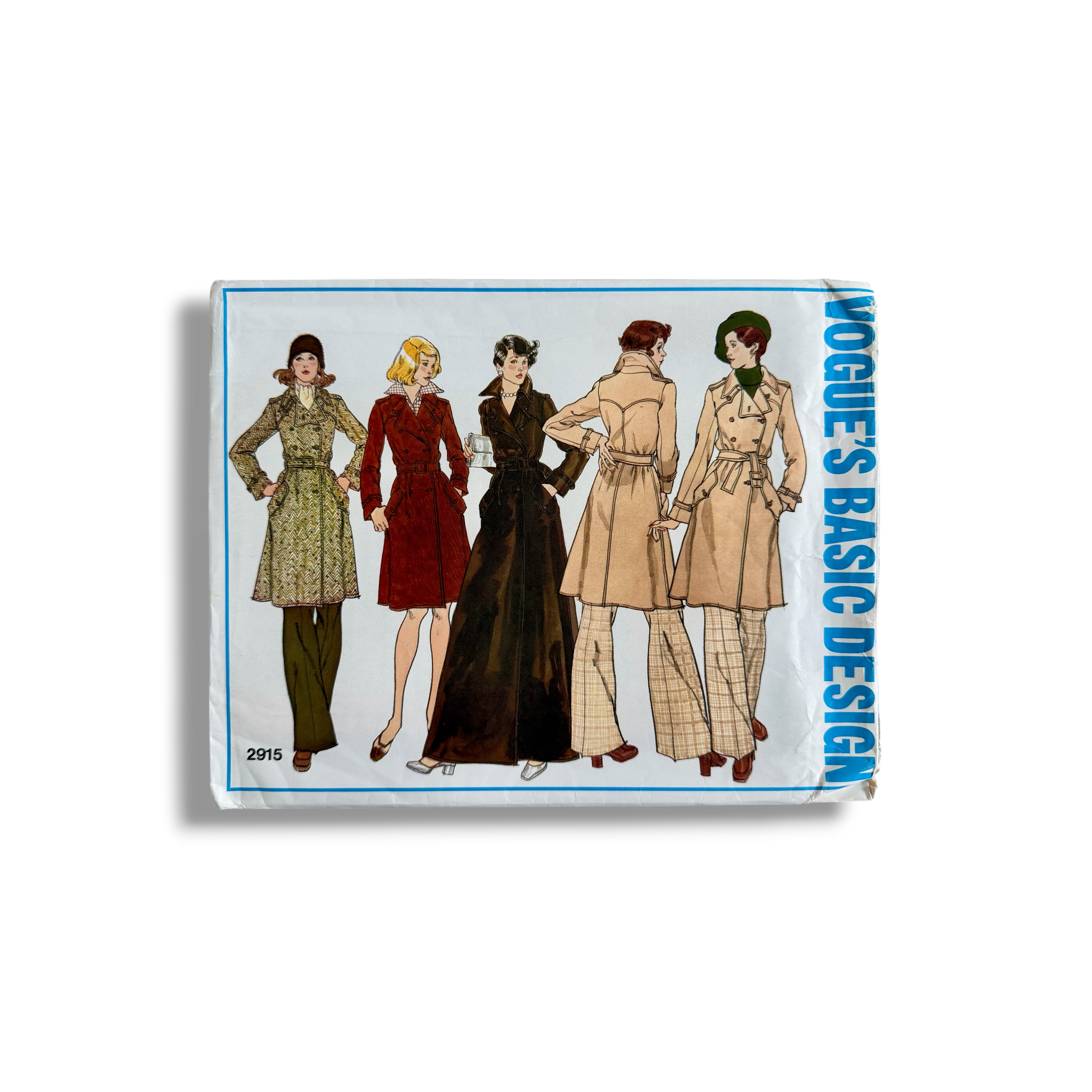Vogue's Basic Design 2915, 70s Double-Breasted Trench Coat, Size 10, Bust 32.5, Factory Folded, Vintage Sewing Pattern