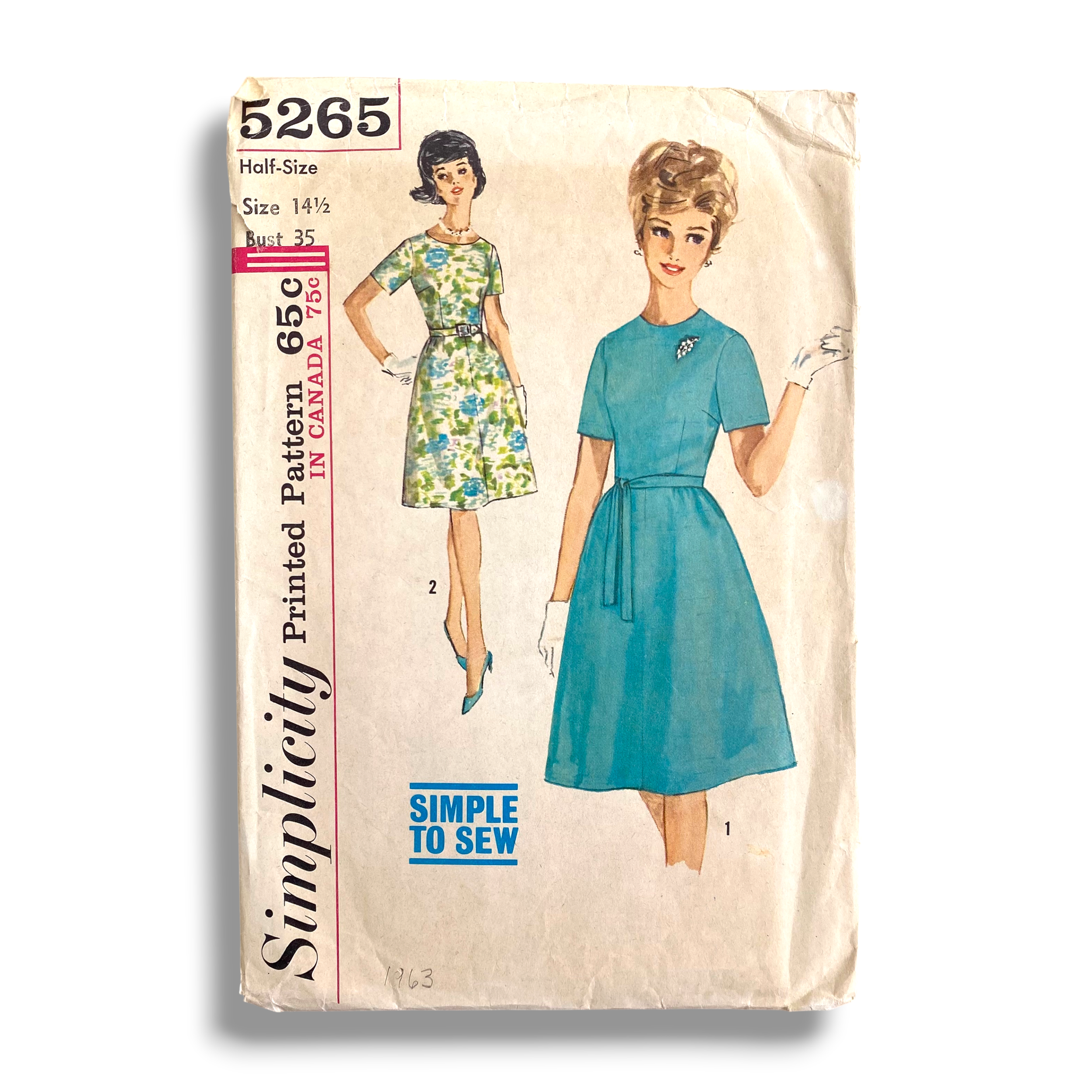 Simplicity 5265, 60s Dress, Size 14.5/35, Cut & Complete, Vintage Sewing Pattern