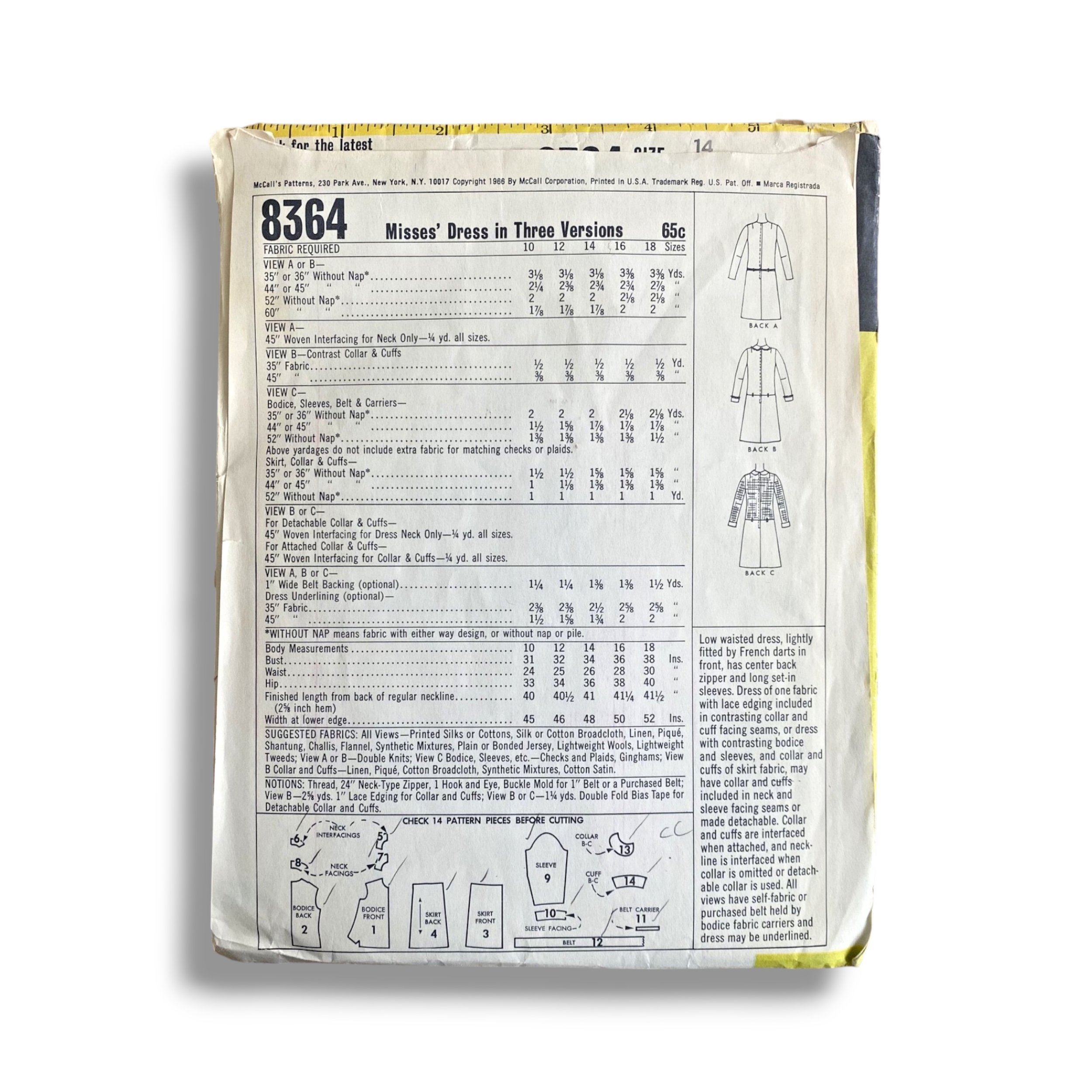 McCalls 8364, 60s Dress, Size 14:34, Cut & Complete, Vintage Sewing Pattern1.jpg