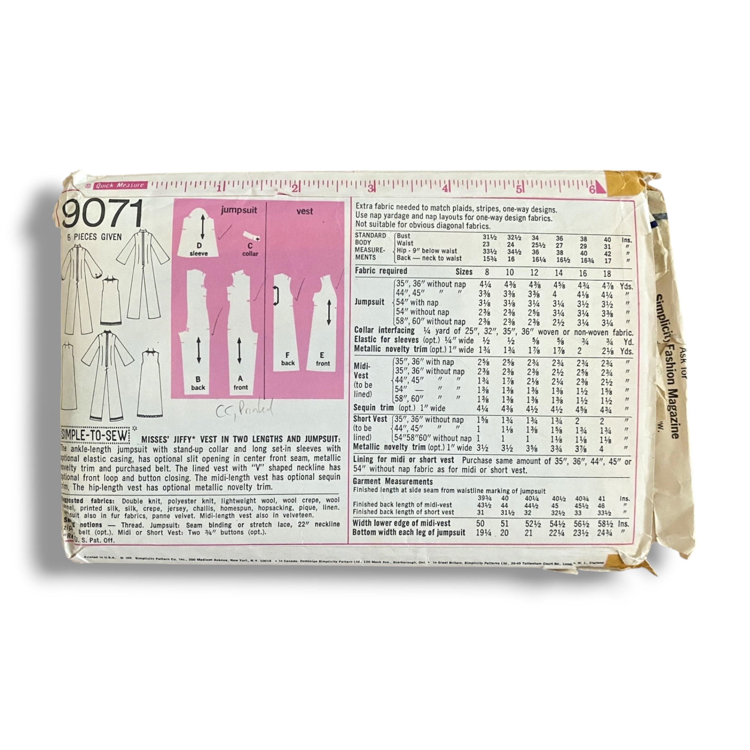 Simplicity 9071, 70s Vest:Jumpsuit, Size 12:34, Cut & Complete, Vintage Sewing Pattern1.PNG