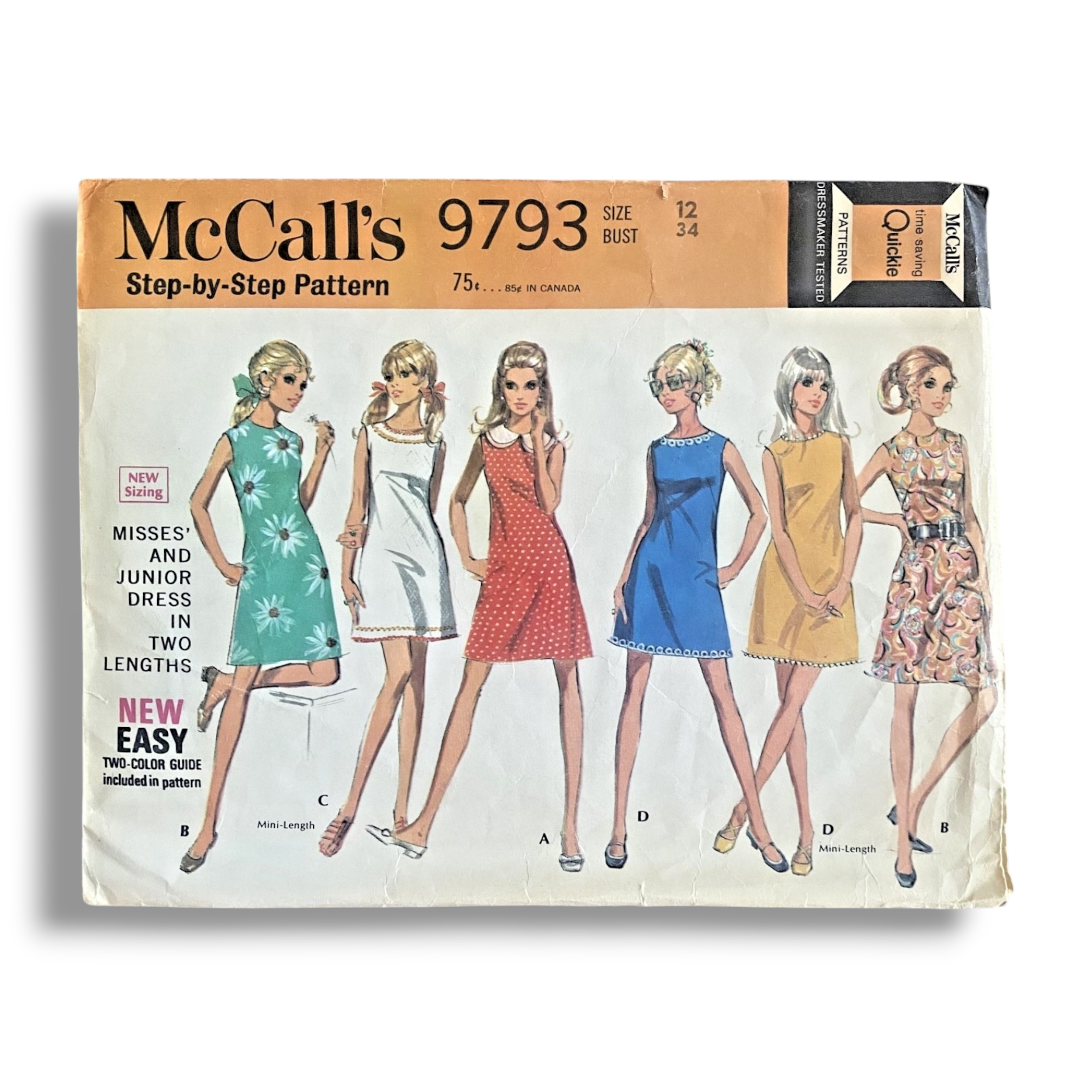 McCalls 9793, 60s Dress, Size 12/34, Cut & Complete, Vintage Sewing Pattern