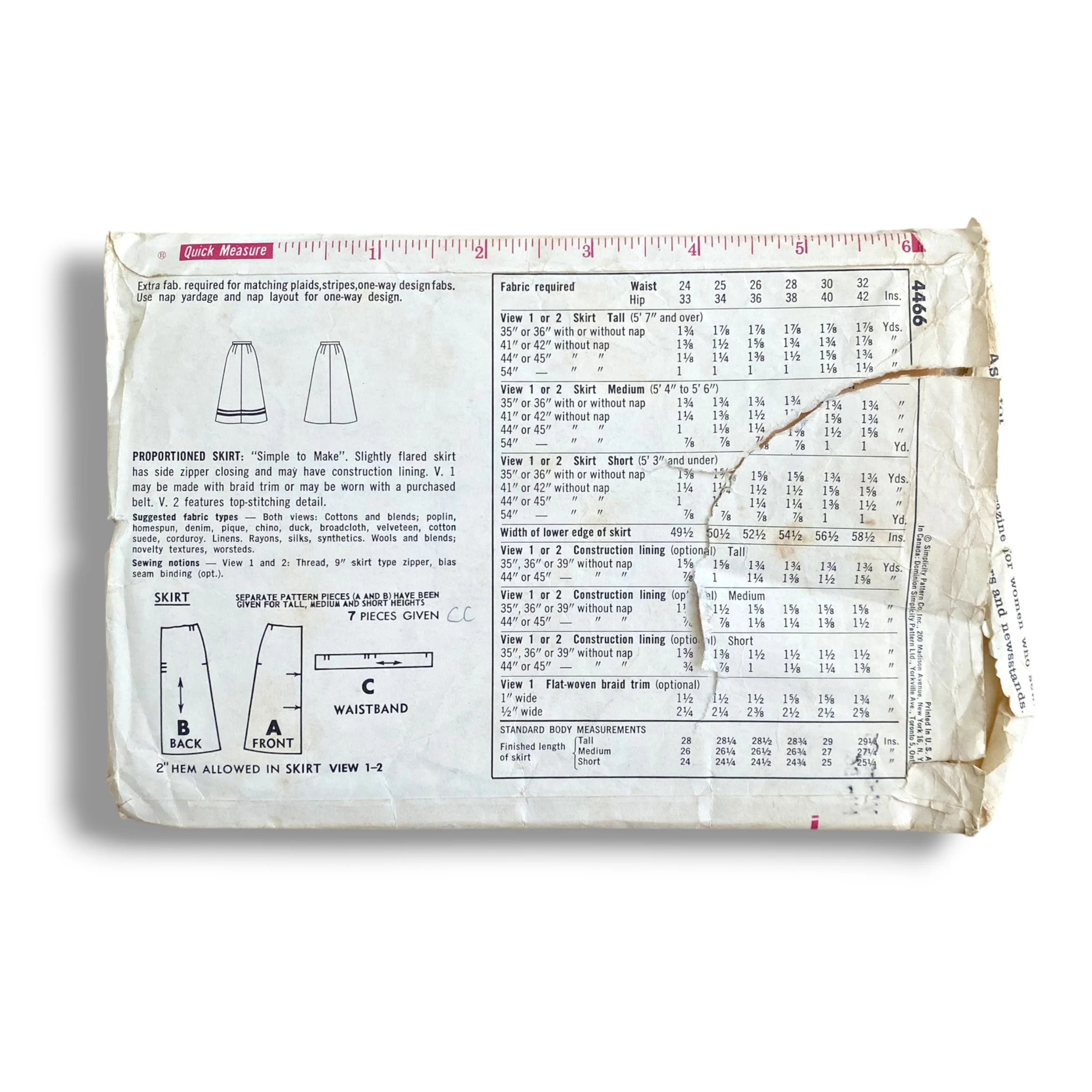 Simplicity 4466, 60s Skirt, W26:H36, Cut & Complete, Vintage Sewing Pattern1.jpg