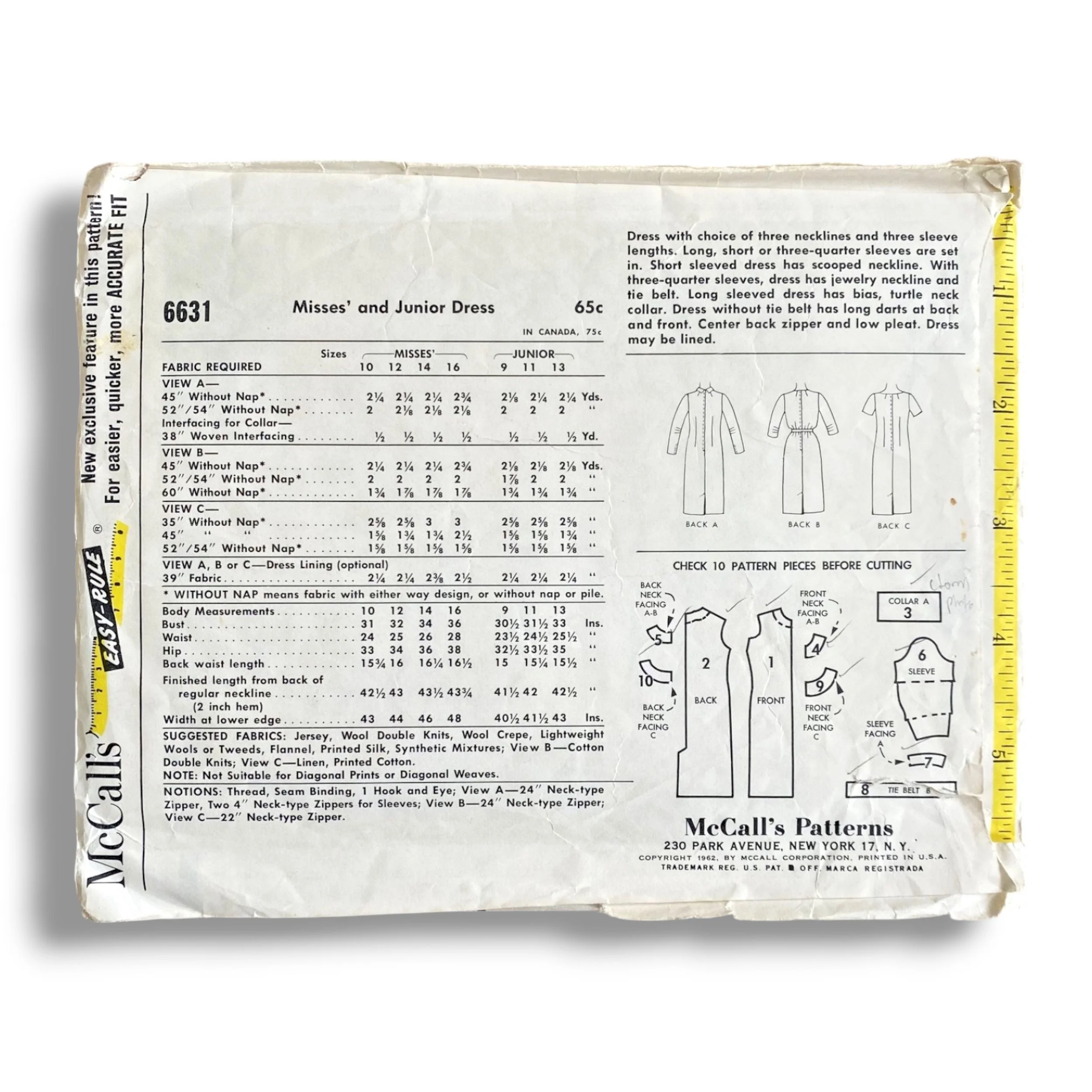 McCalls 6631, 60s Dress, Size 12:32, Cut & Complete, Vintage Sewing Pattern1.jpg