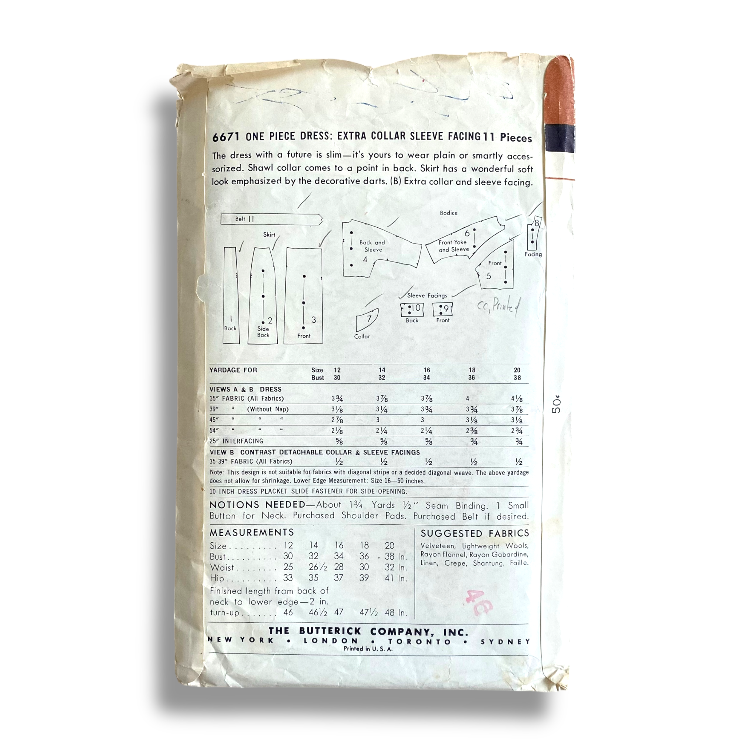 Butterick 6671, 50s Dress, Size 18:36, Cut & Complete, Vintage Sewing Pattern2.png
