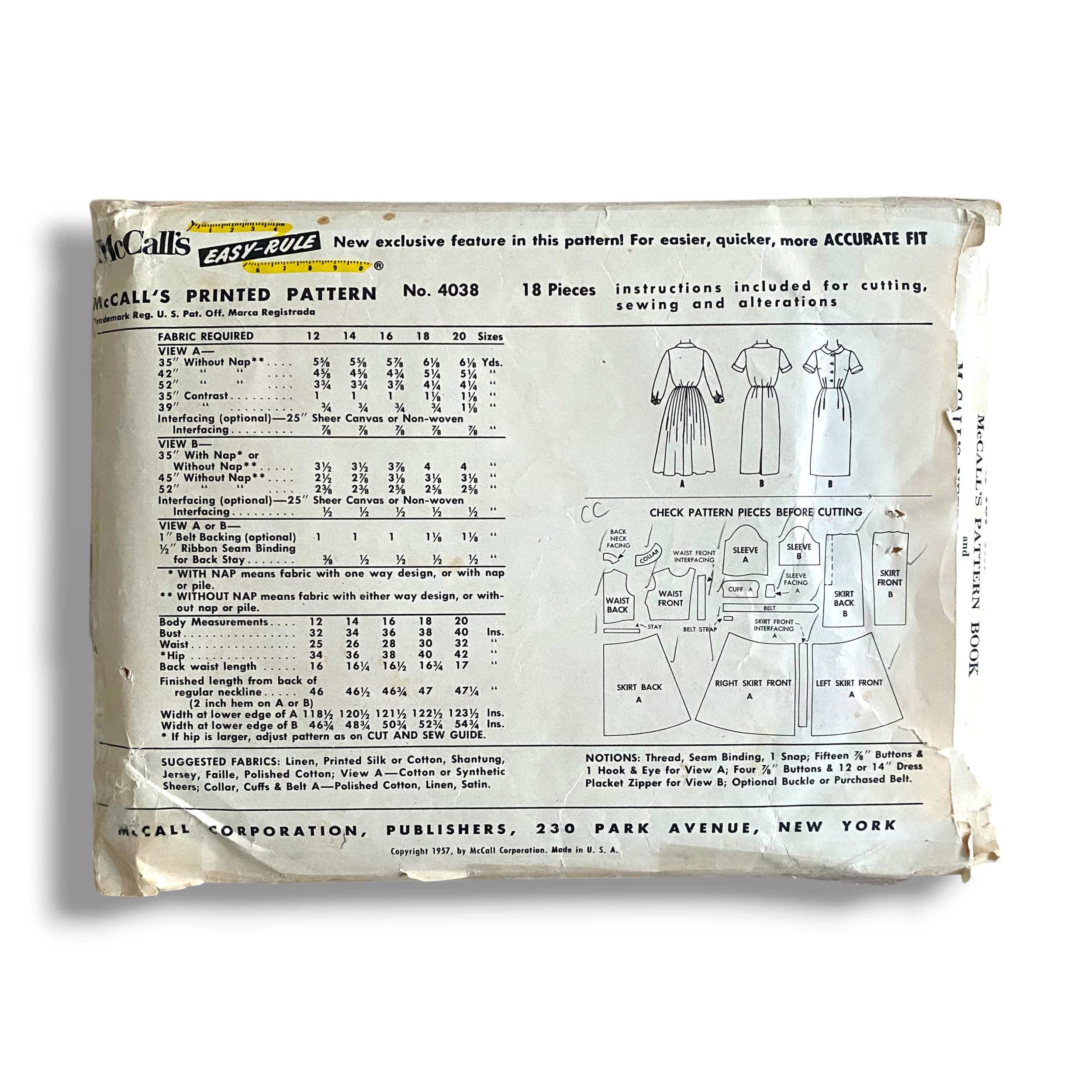 McCalls 4038, 50s Dress, Size 16:34, Cut & Complete, Vintage Sewing Pattern1.PNG