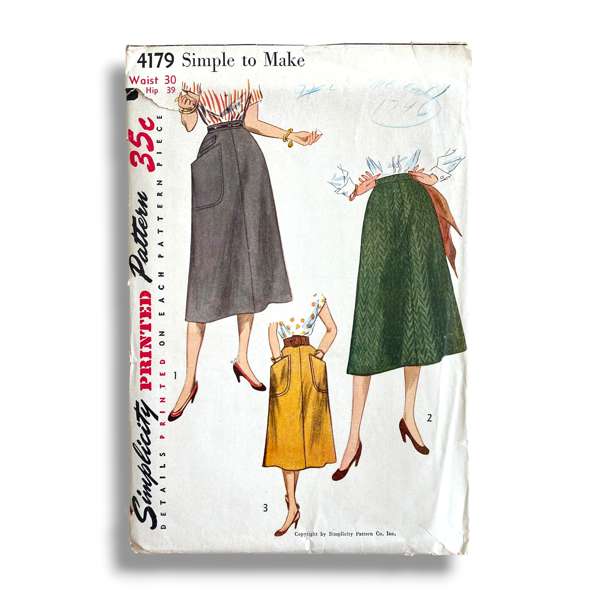 Simplicity 4179, 50s Skirt, Waist 30, Hip 39, Cut & Complete, Vintage Sewing Pattern