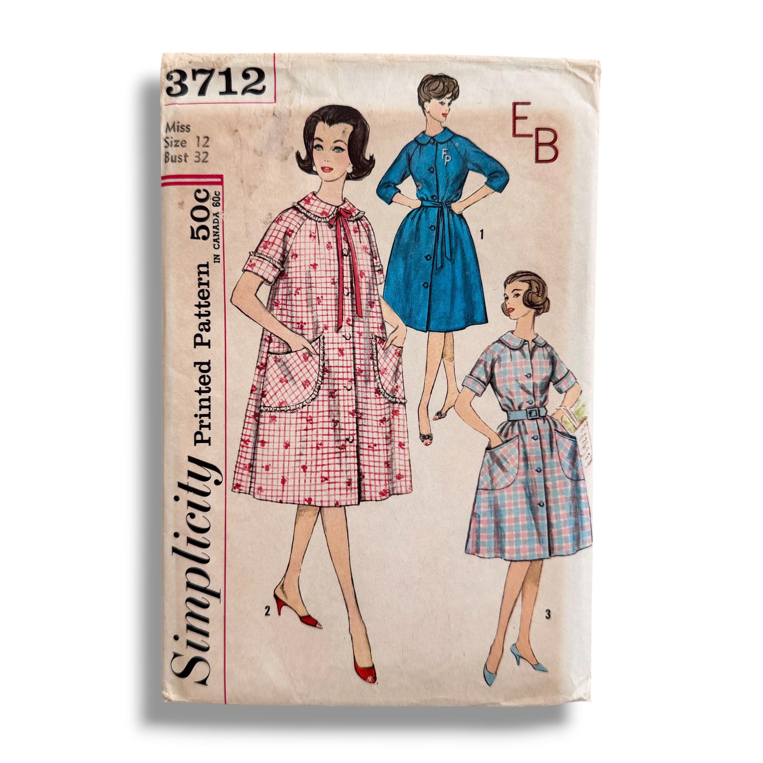 Simplicity 3712, 60s Robe w. Transfers, Size 12/32, Cut, Vintage Sewing Pattern
