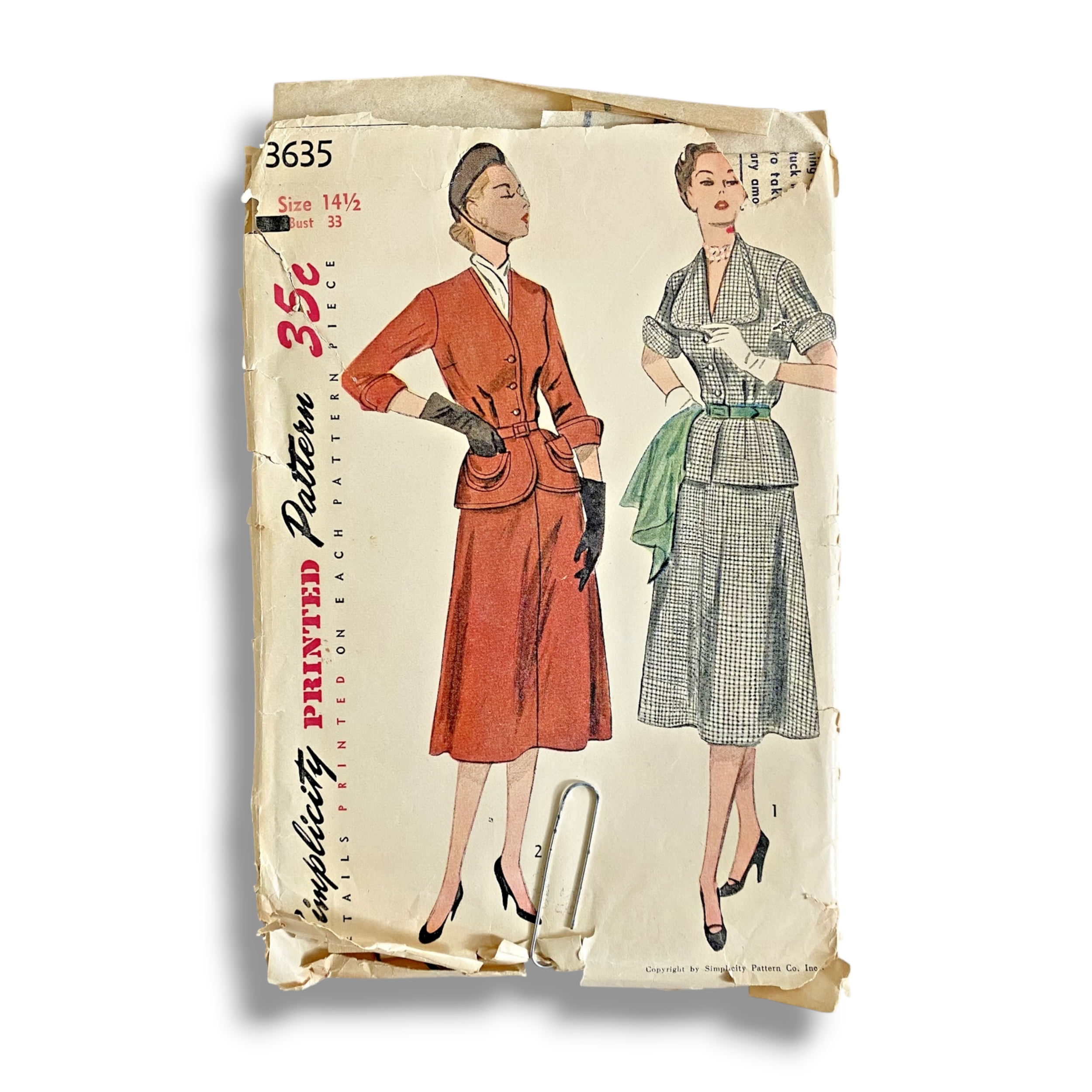 Simplicity 3635, 50s Dress, Size 14.5/33, Cut, Vintage Sewing Pattern