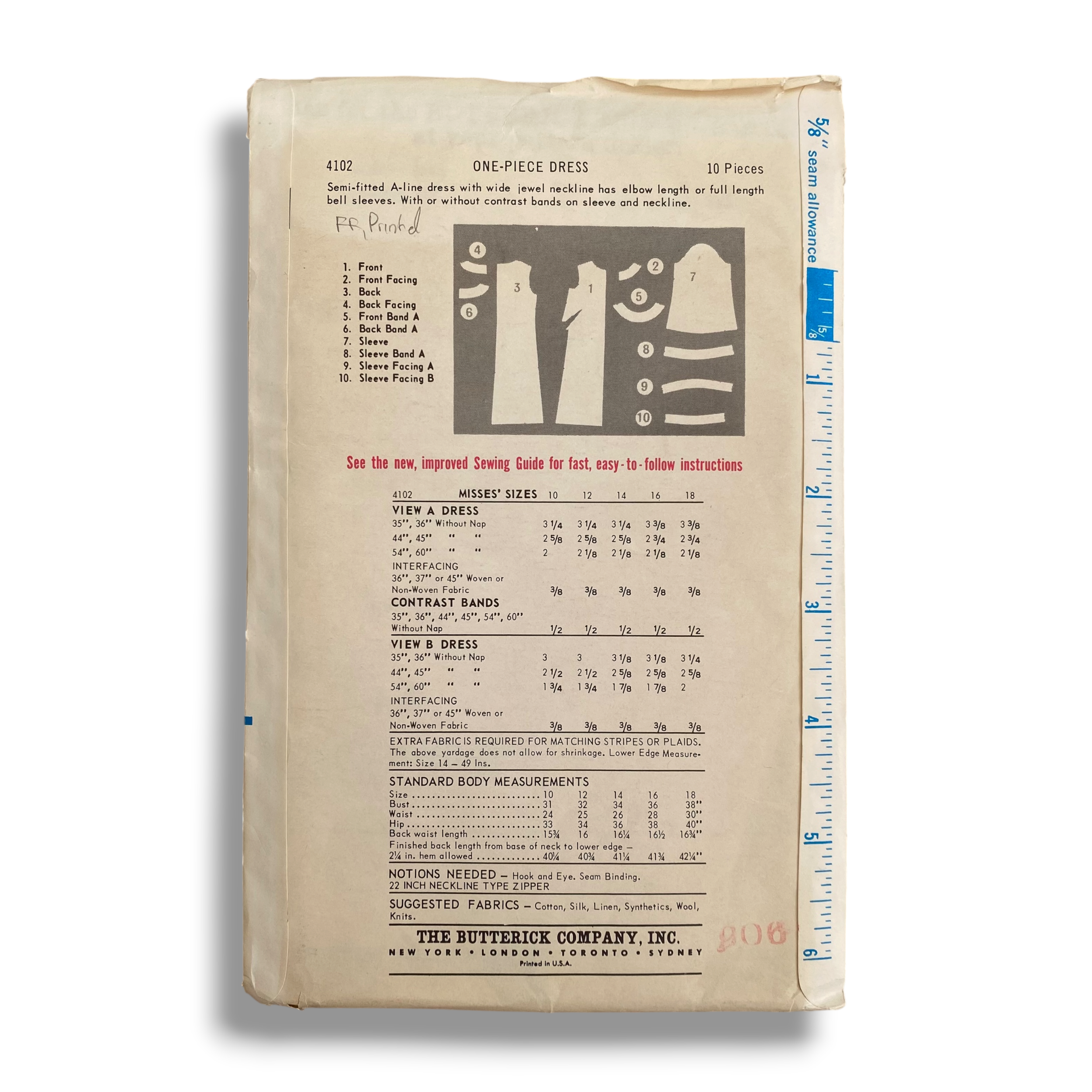 Butterick 4102, 60s Dress, Size 14:34, Factory Folded, Vintage Sewing Pattern1.PNG