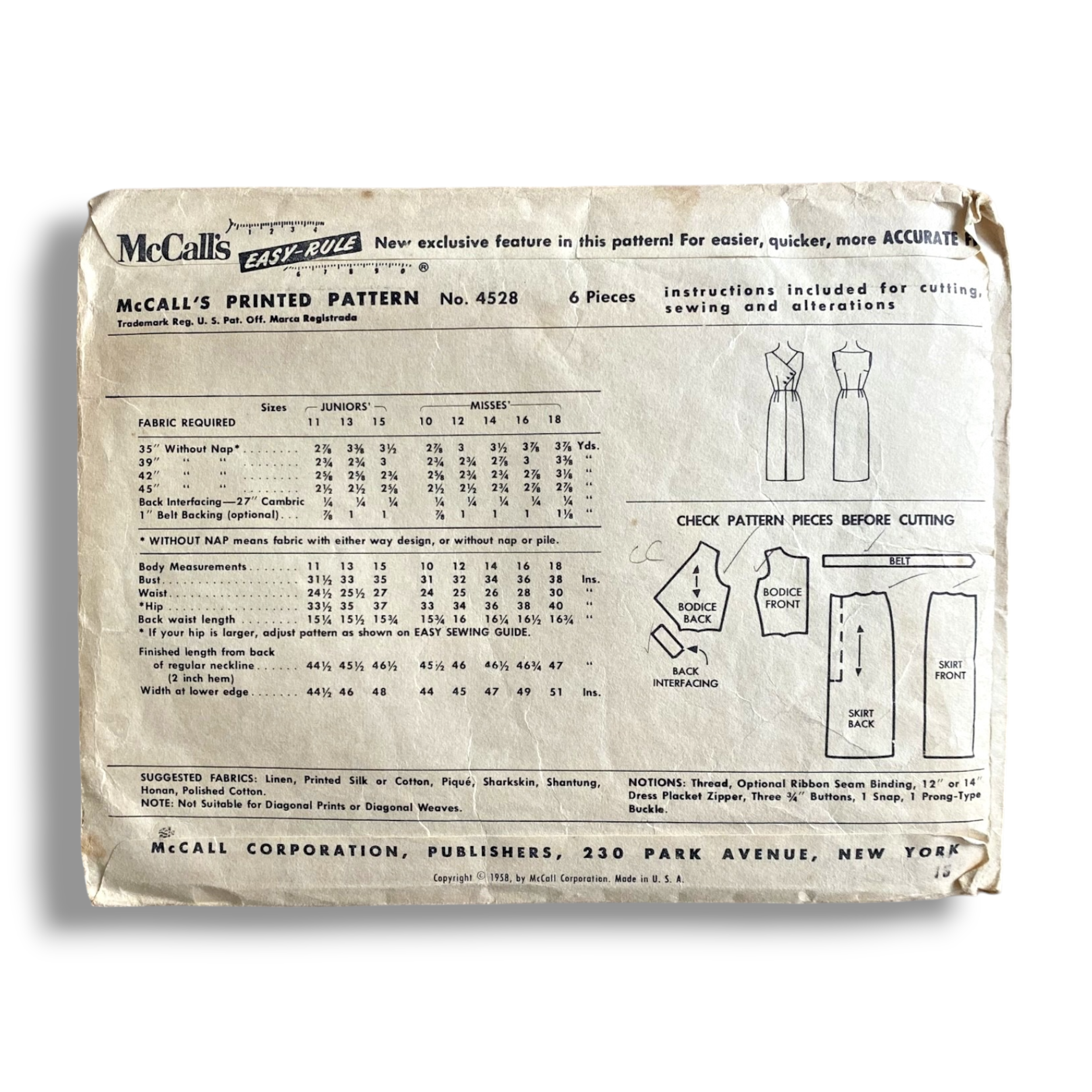 McCalls 4528, 50s Dress, Size 12:30, Cut & Complete, Vintage Sewing Pattern1.PNG