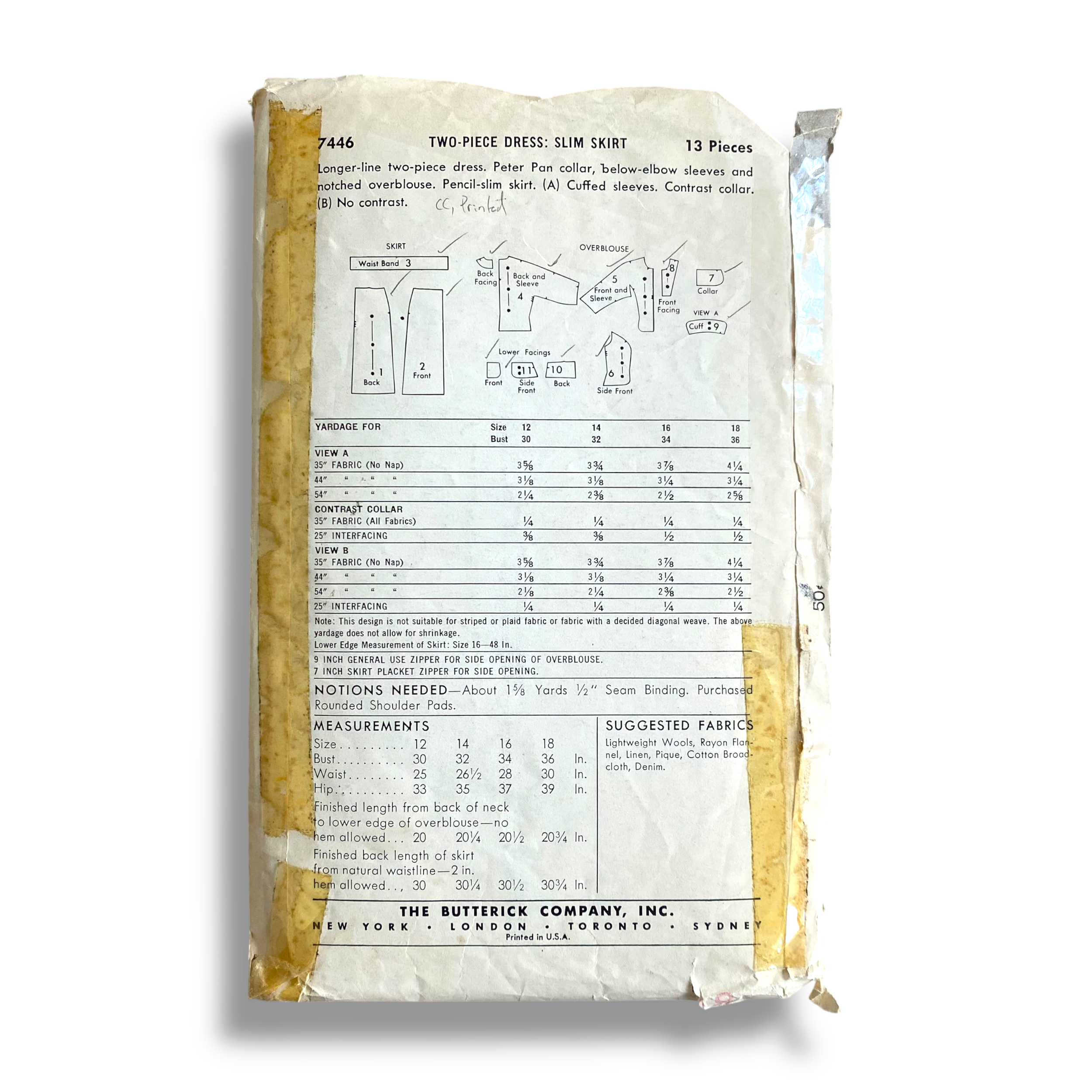 Butterick 7446, 50s Dress, Size 12:30, Cut & Complete, Vintage Sewing Pattern2.png