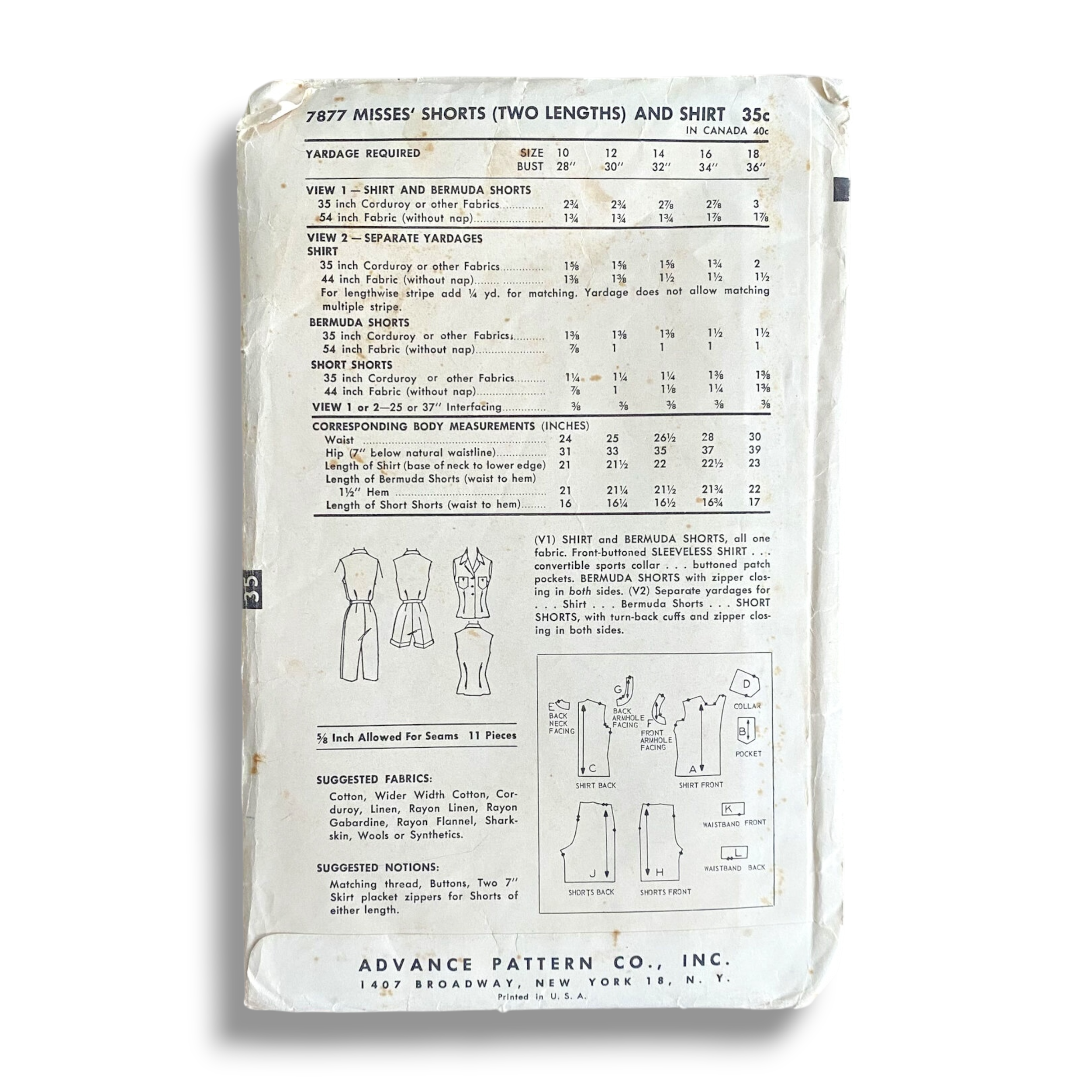 Advance 7877, 50s Shorts:Shirt, Size 12:30, Cut & Complete, Vintage Sewing Pattern1.PNG