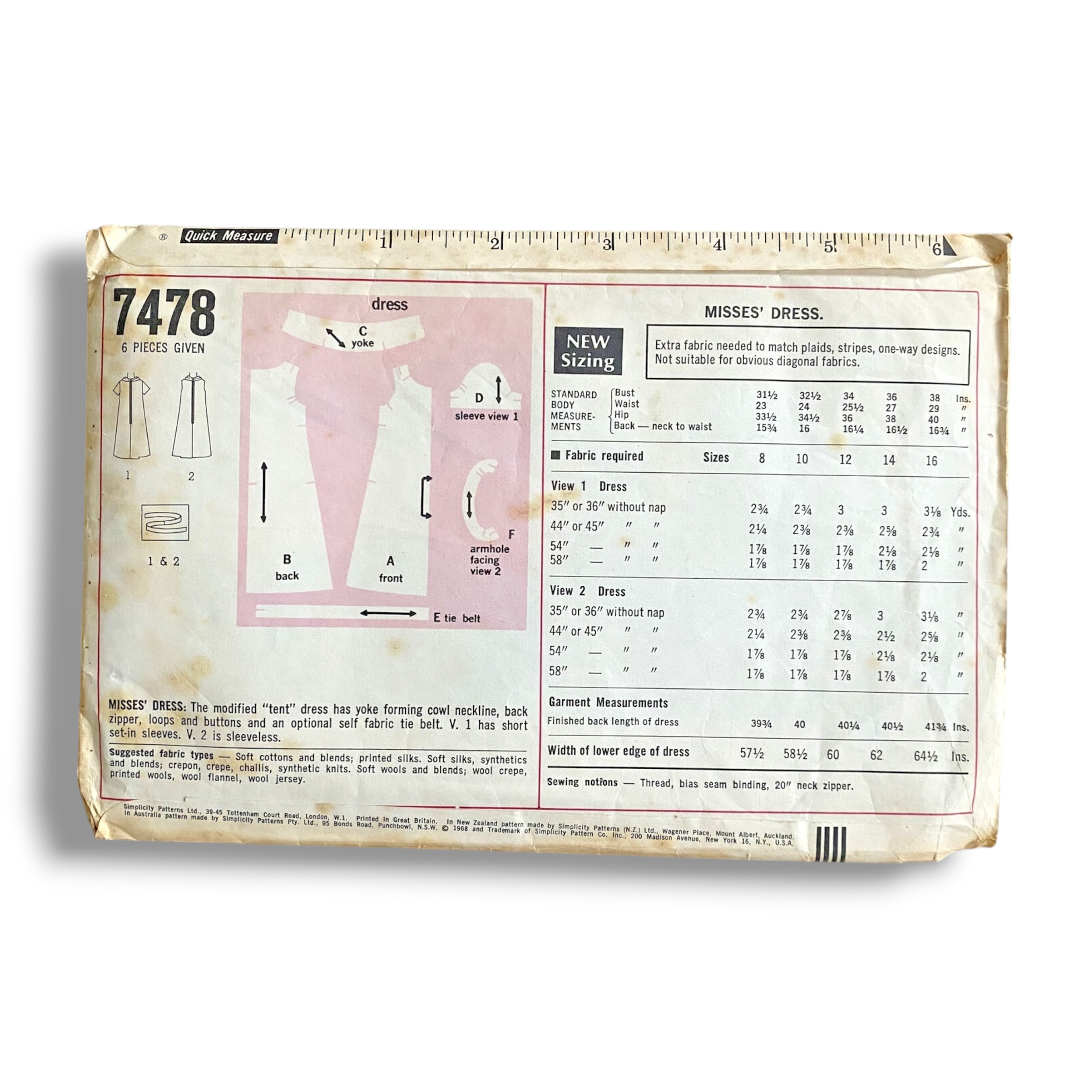 Simplicity 7478, 60s Tent Dress, Size 12:34, Cut & Complete, Vintage Sewing Pattern1.PNG