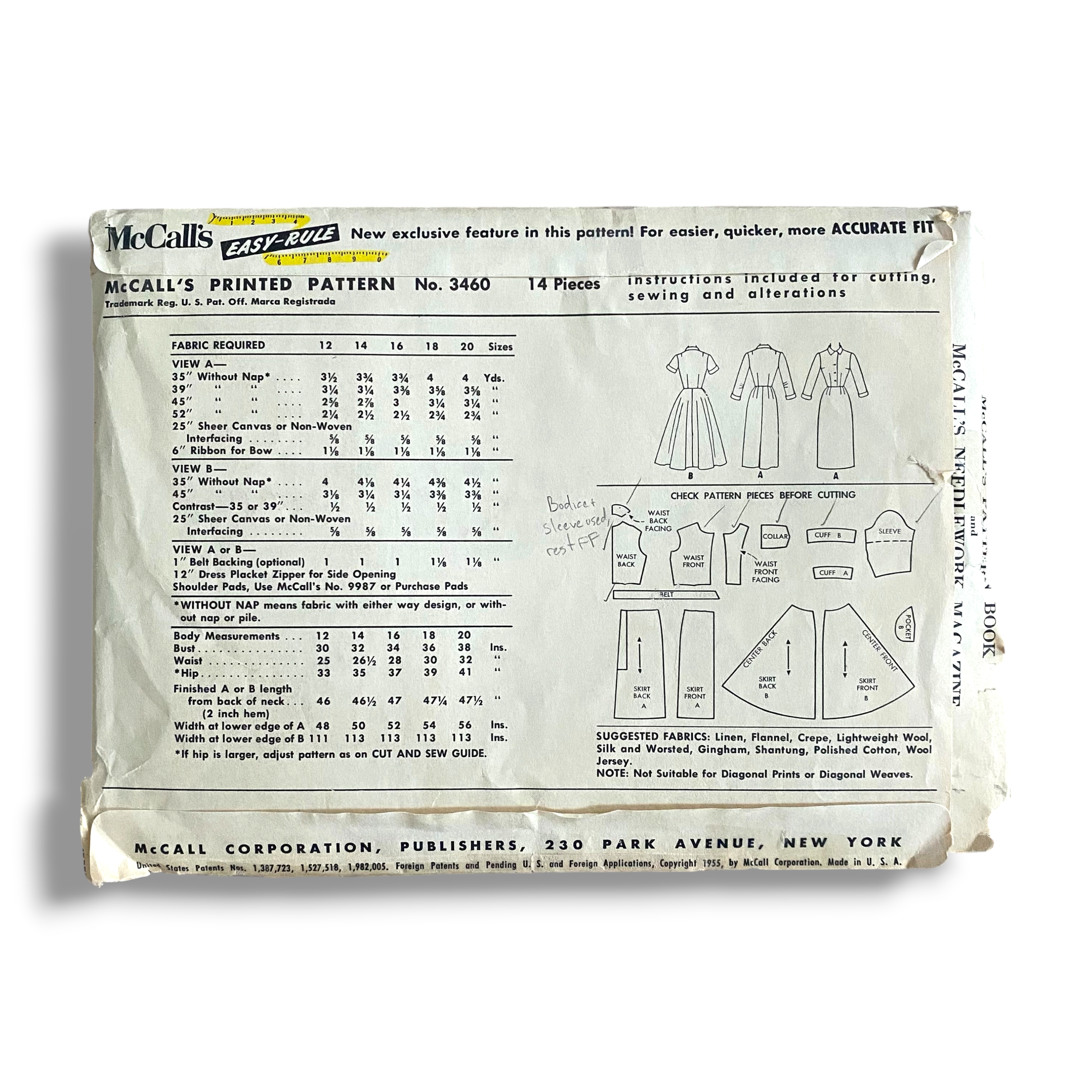 McCalls 3460, 50s Dress, Size 16:34, Cut & Complete, Vintage Sewing Pattern1.PNG