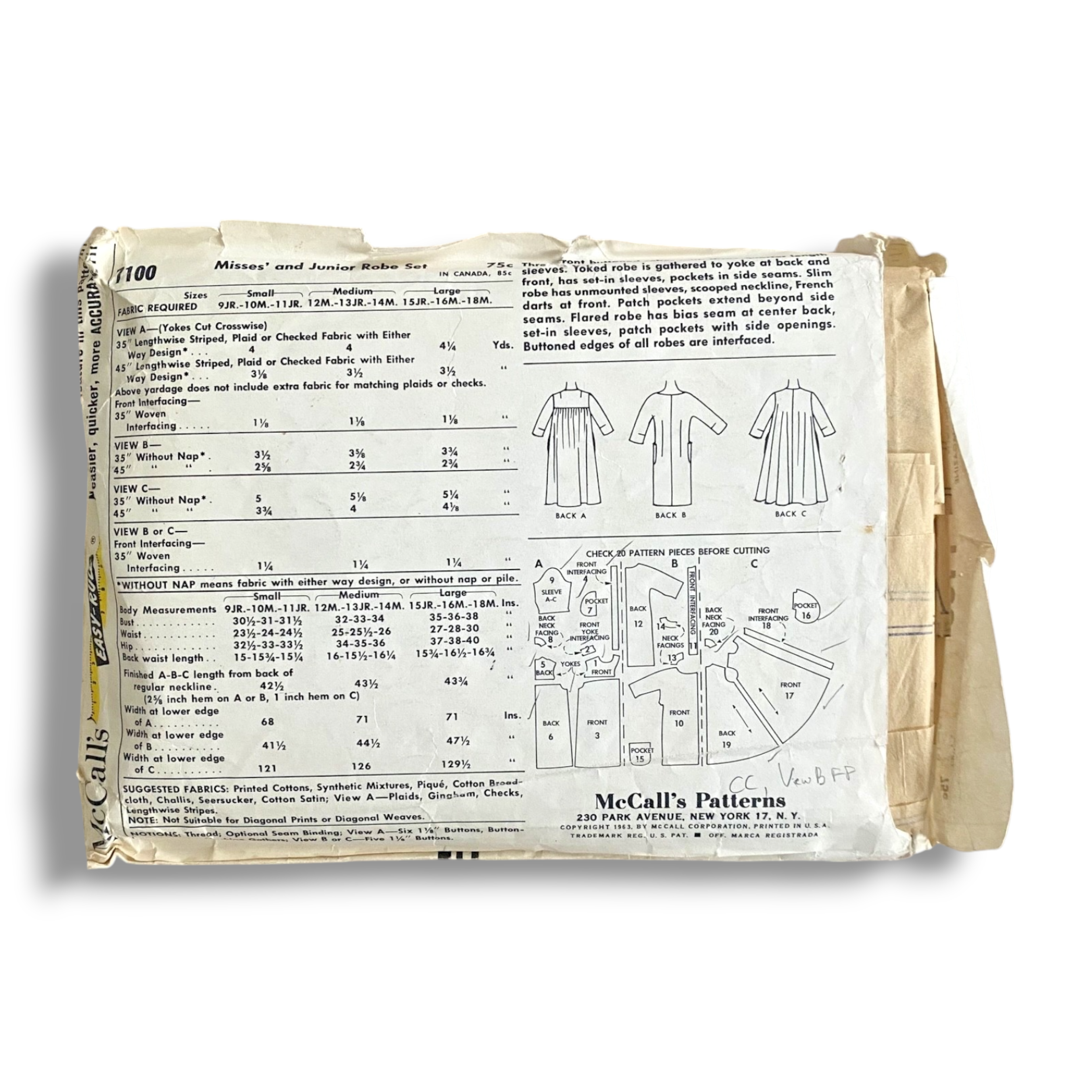 McCalls 7100, 60s Robe, Size Large 15-18, Cut & Complete, Vintage Sewing Pattern1.PNG