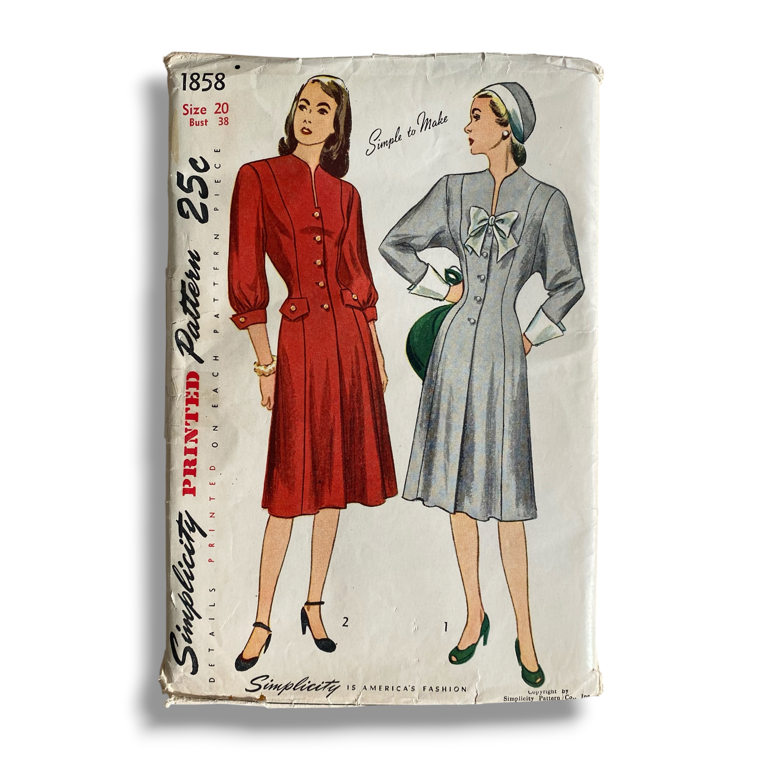 Simplicity 1858, 40s Dress, Size 20/38, Cut & Complete, Vintage Sewing Pattern