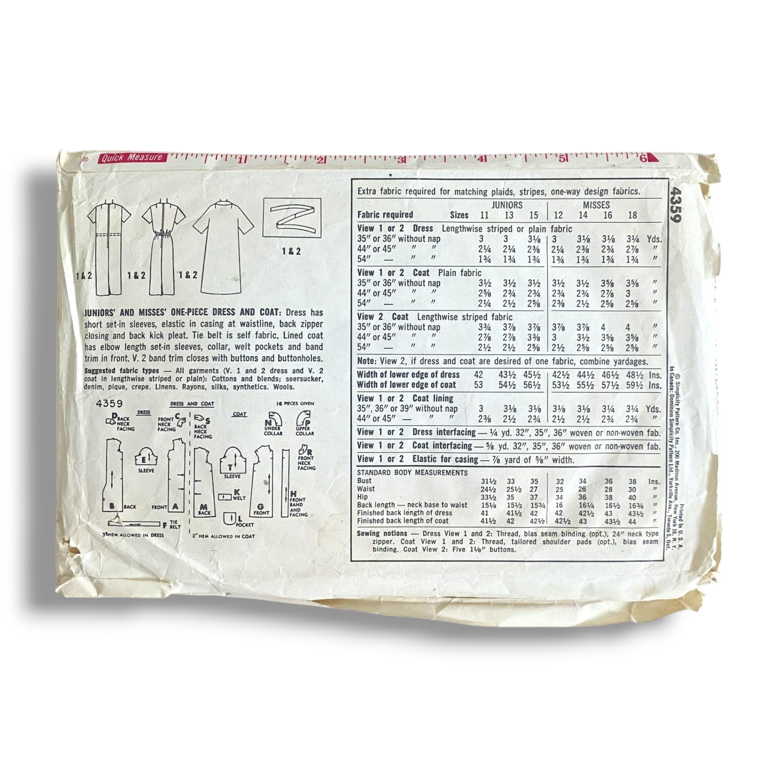 Simplicity 4359, 60s Dress:Coat, Size 14:34, Factory Folded, Vintage Sewing Pattern1.PNG