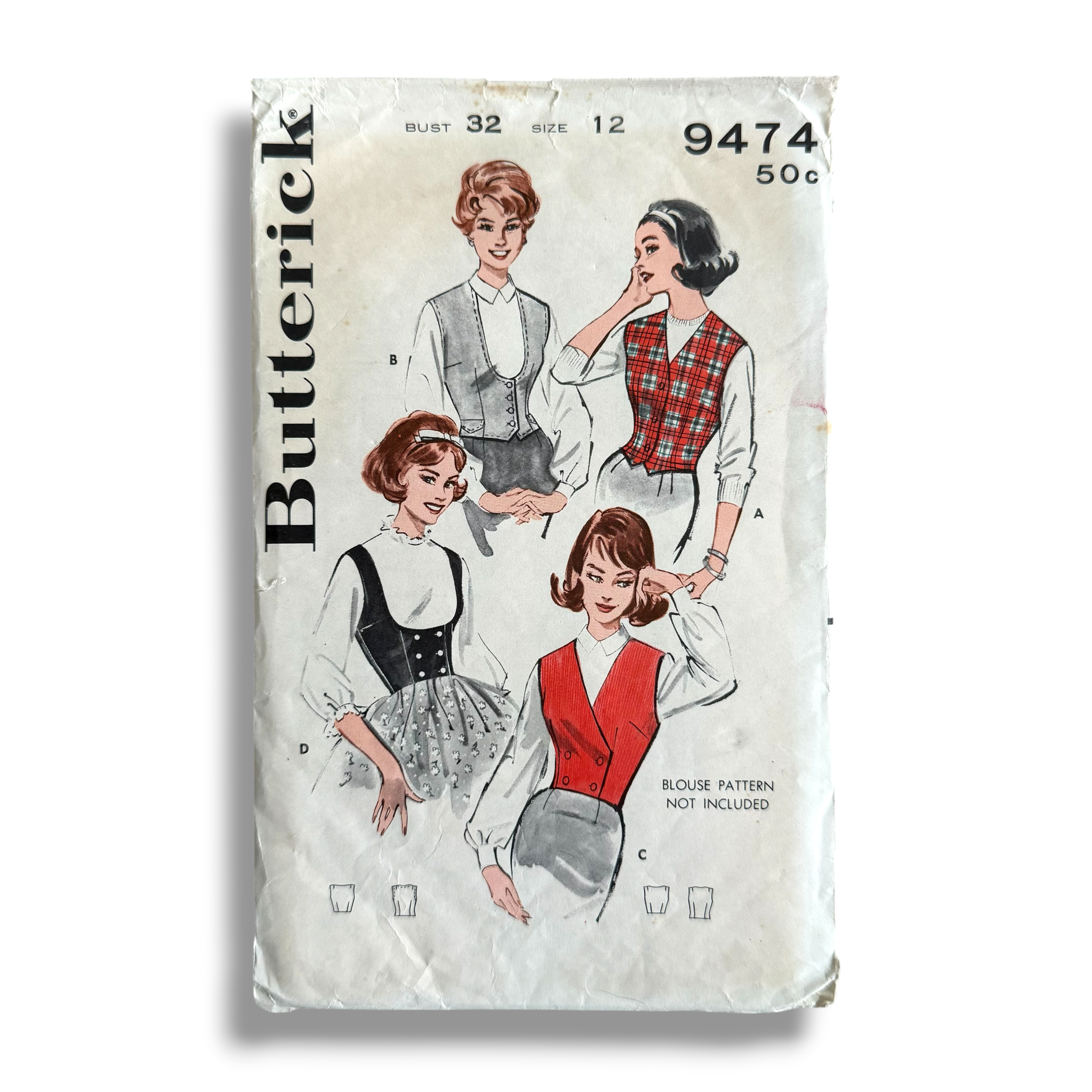 Butterick 9474, 60s Weskit Waistcoat, Size 12, Bust 32, Cut & Complete, Vintage Sewing Pattern