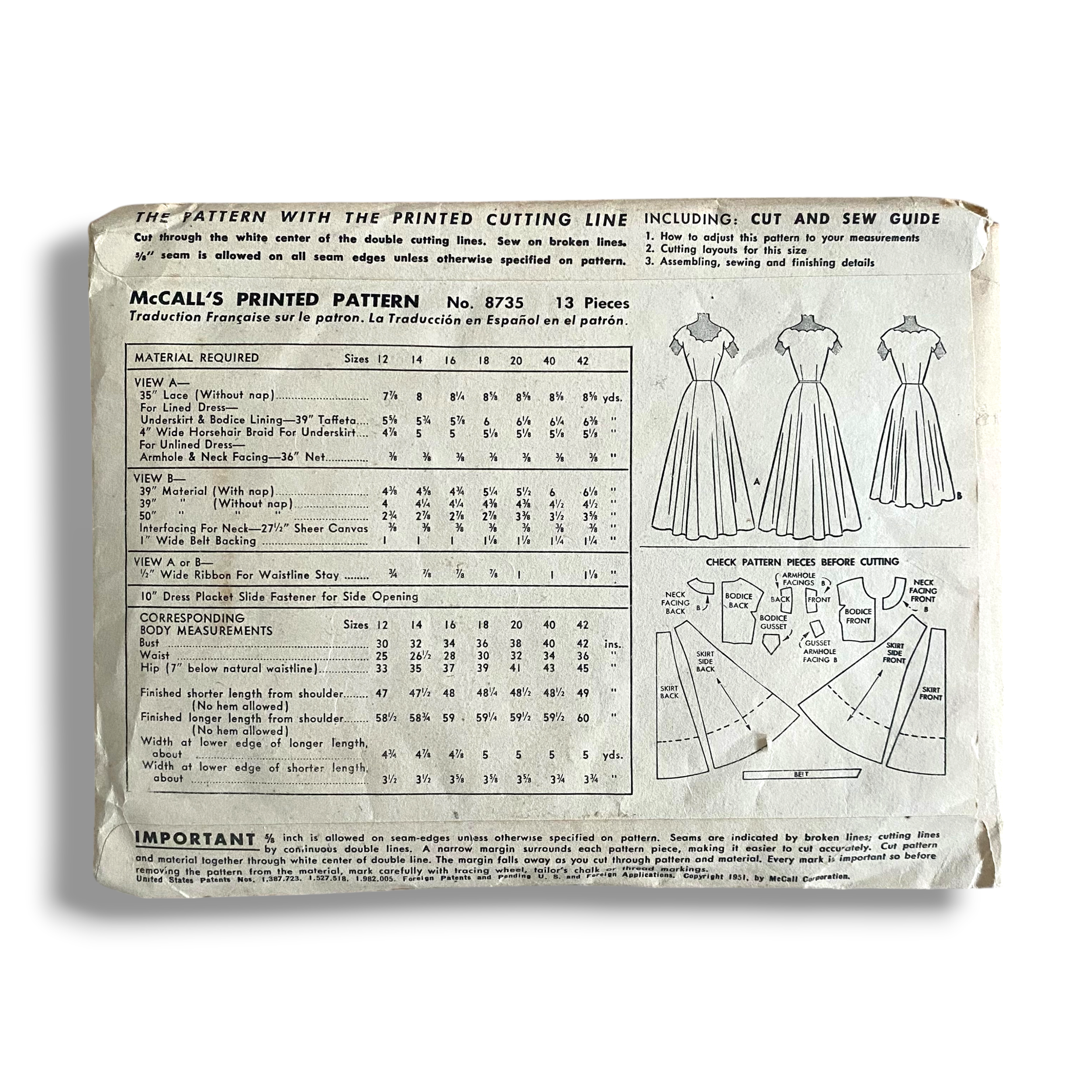 McCalls 8735, 50s Dinner Dress, Size 16:34, Cut & Complete, Vintage Sewing Pattern1.PNG