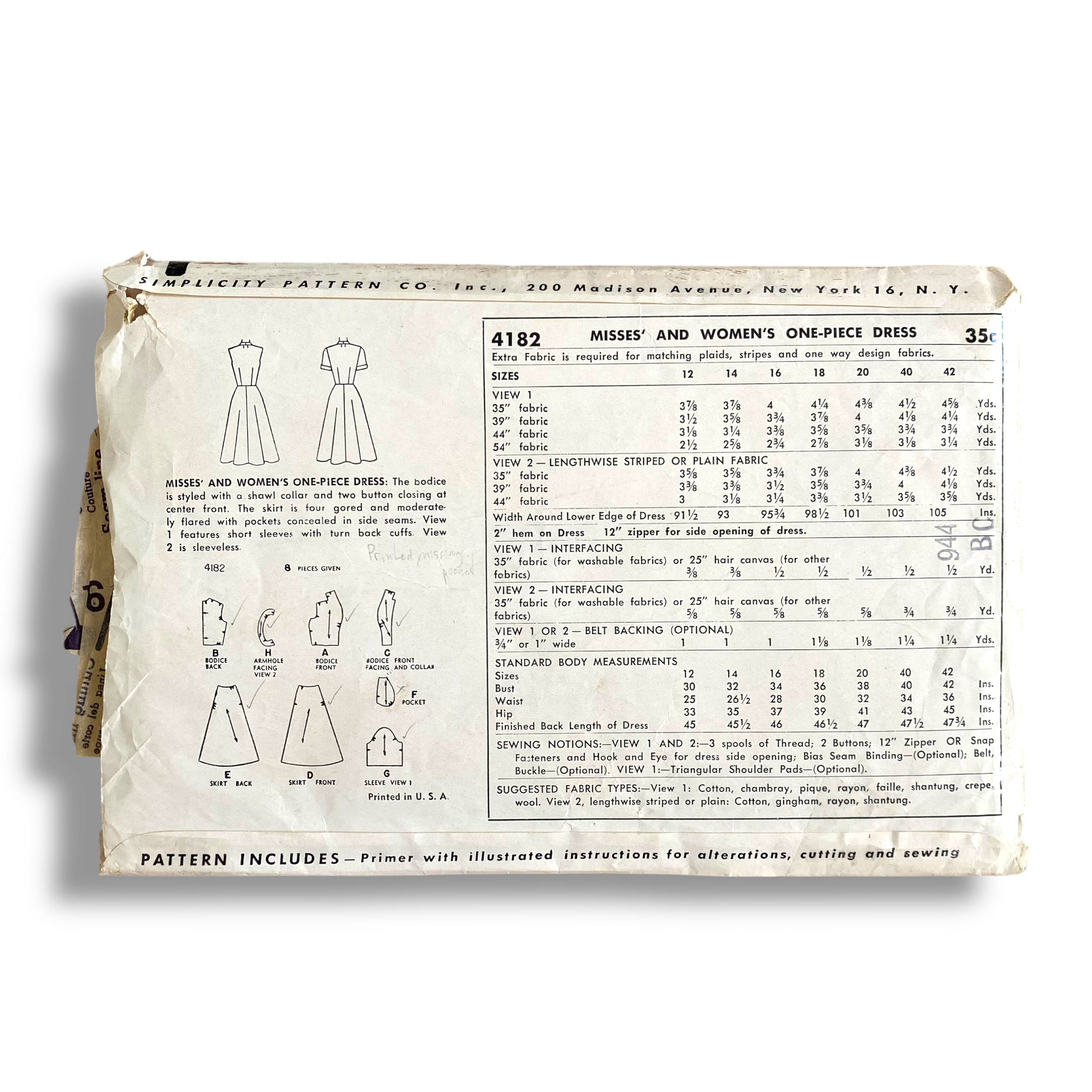 Simplicity 4182, 50s Dress, Size 14:32, Cut, Vintage Sewing Pattern2.png