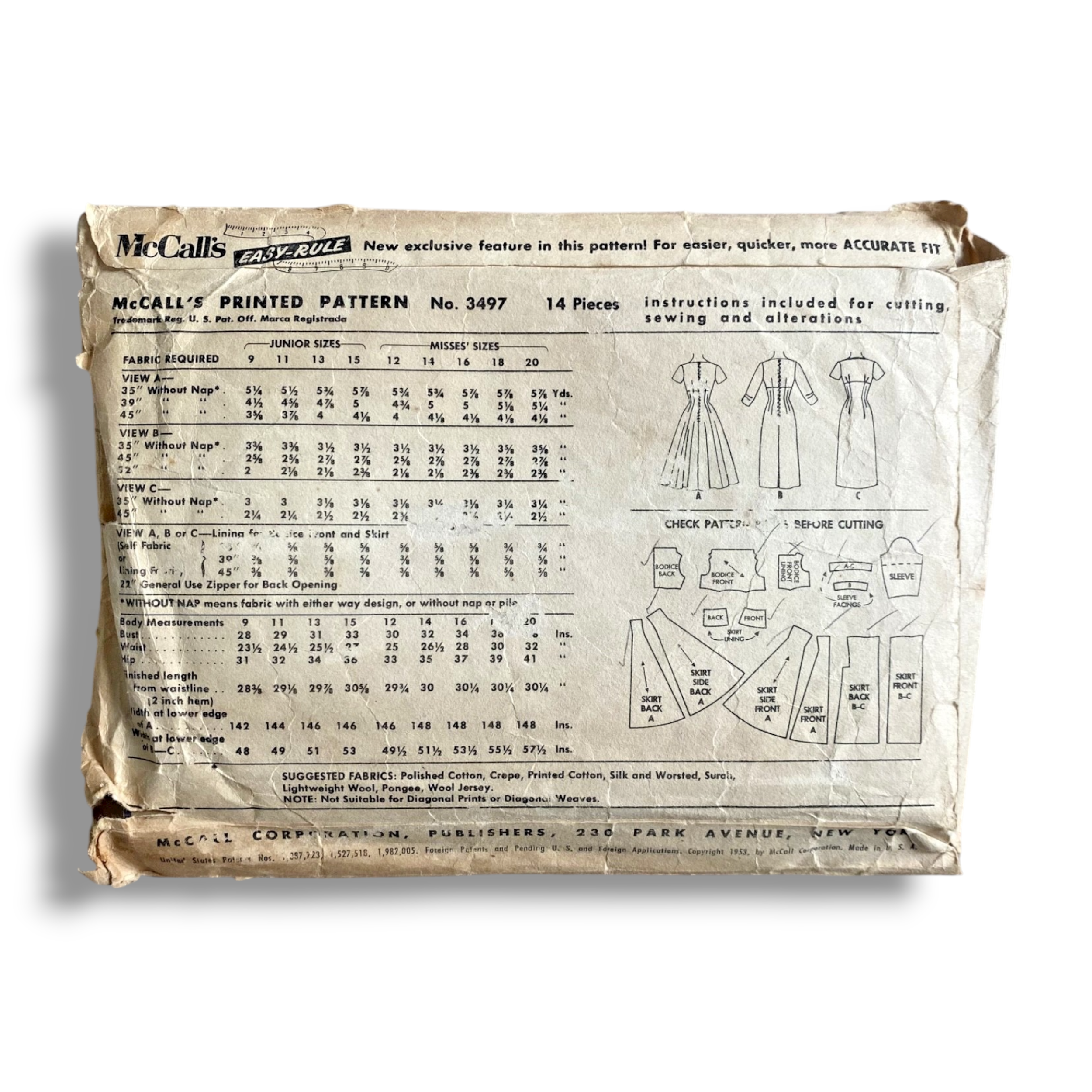 McCalls 3497, 50s Dress, Size 12:30, Cut, Vintage Sewing Pattern1.PNG