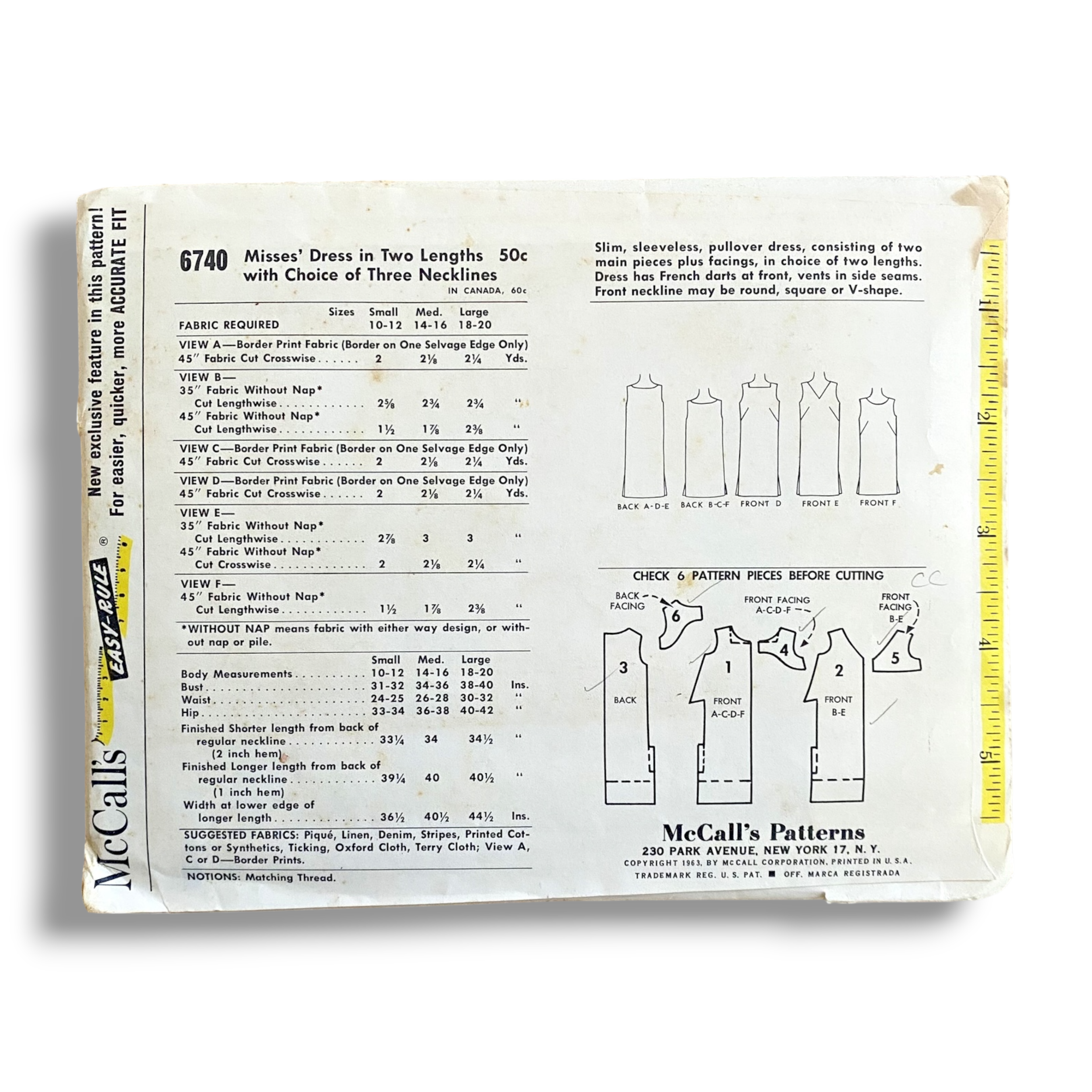 McCalls 6740, 60s Dress, Size Medium, Cut & Complete, Vintage Sewing Pattern1.PNG
