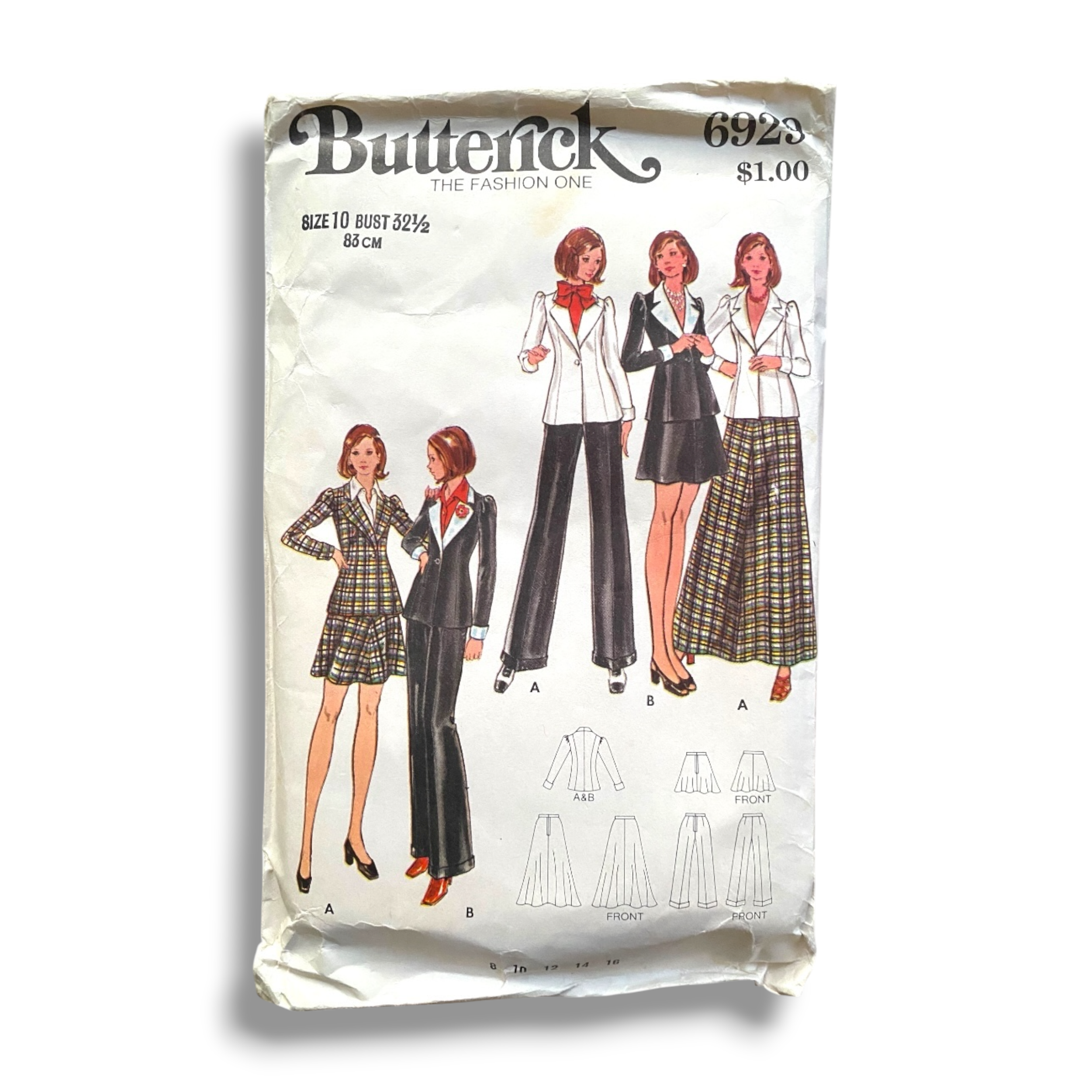 Butterick 6929, 70s Jacket/Pant/Skirt, Size 10/32.5, Factory Folded, Vintage Sewing Pattern