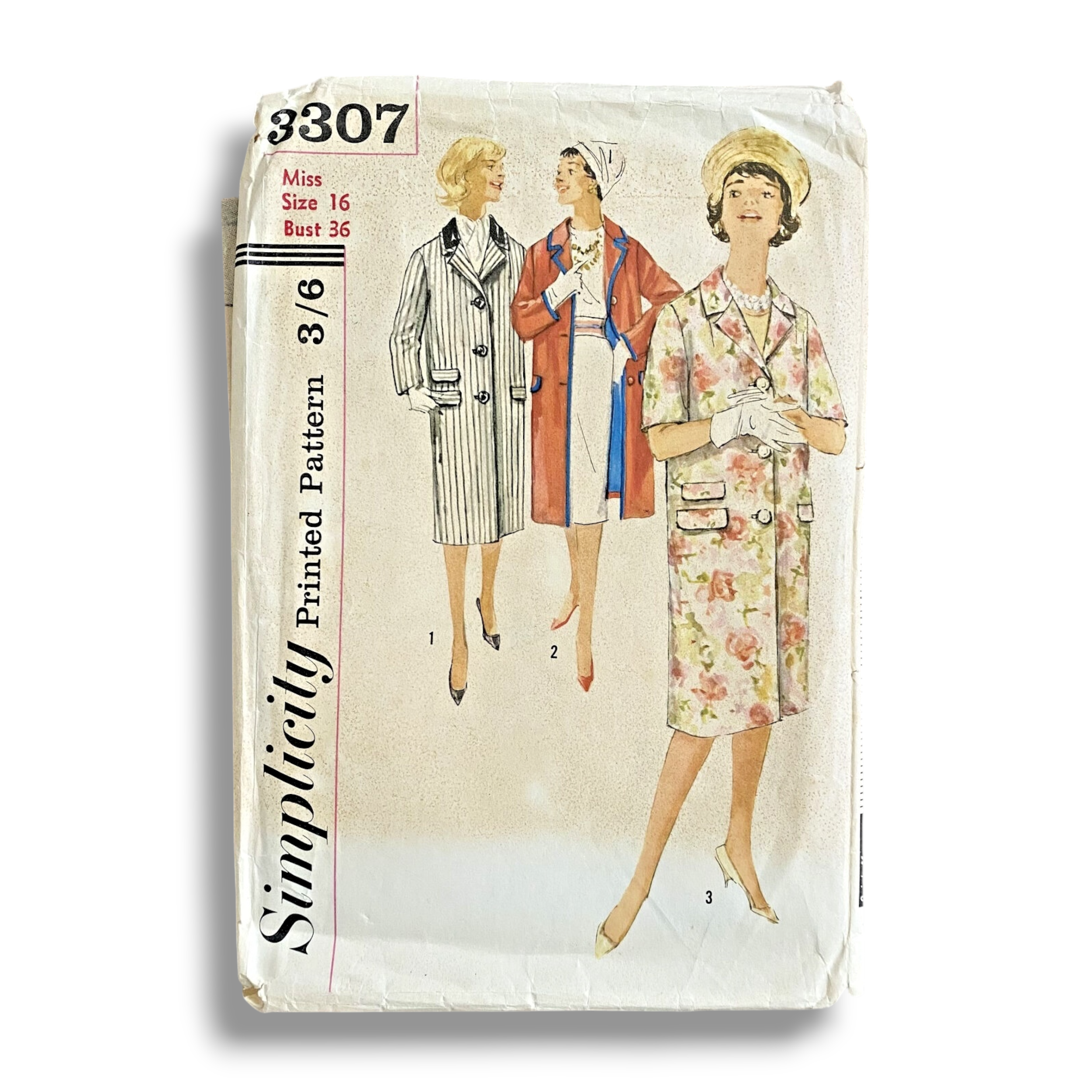 Simplicity 3307, 60s Coat, Size 16/36, Cut & Complete, Vintage Sewing Pattern