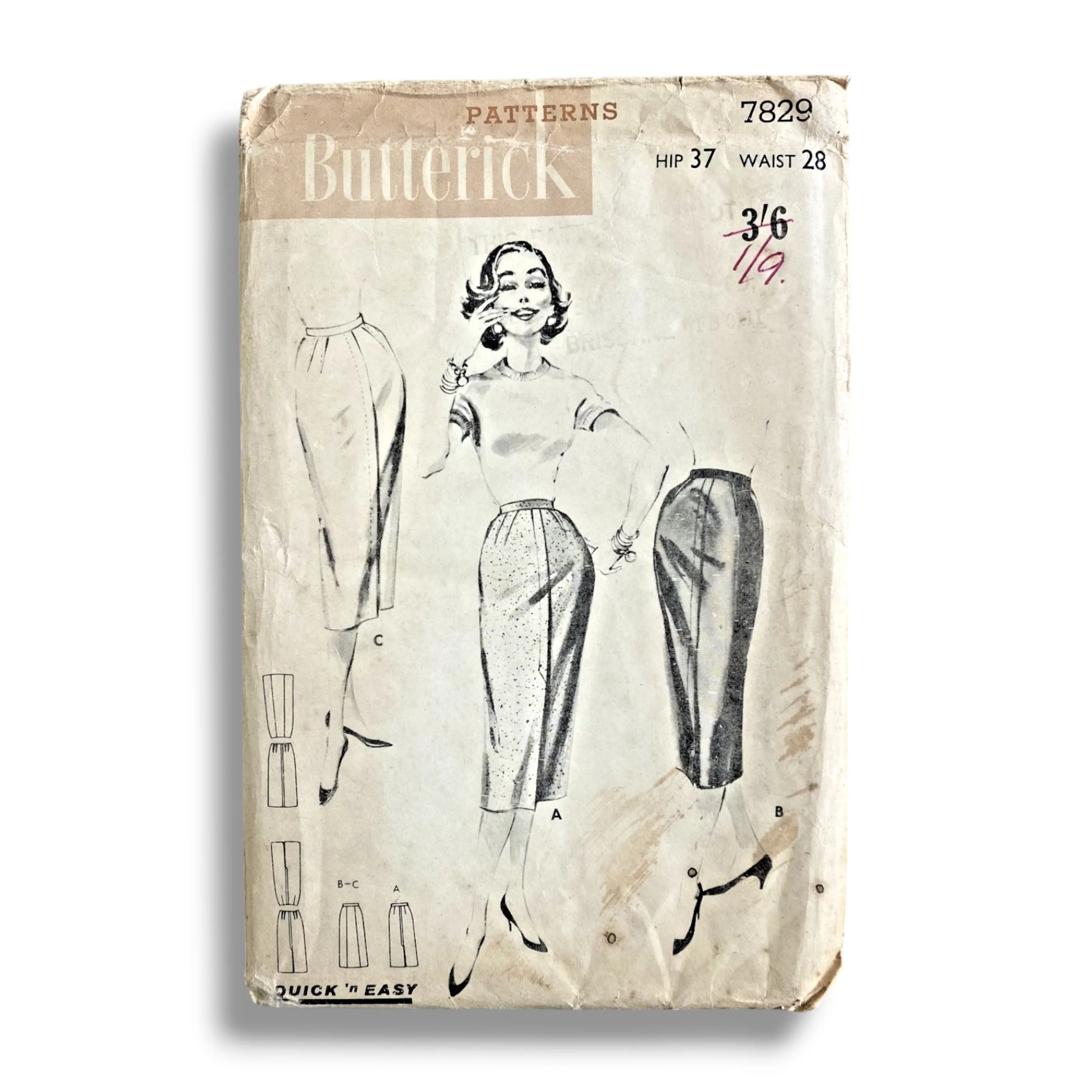 Butterick 7829, 50s Skirt, Size W28:H37, Factory Folded, Vintage Sewing Pattern.jpg