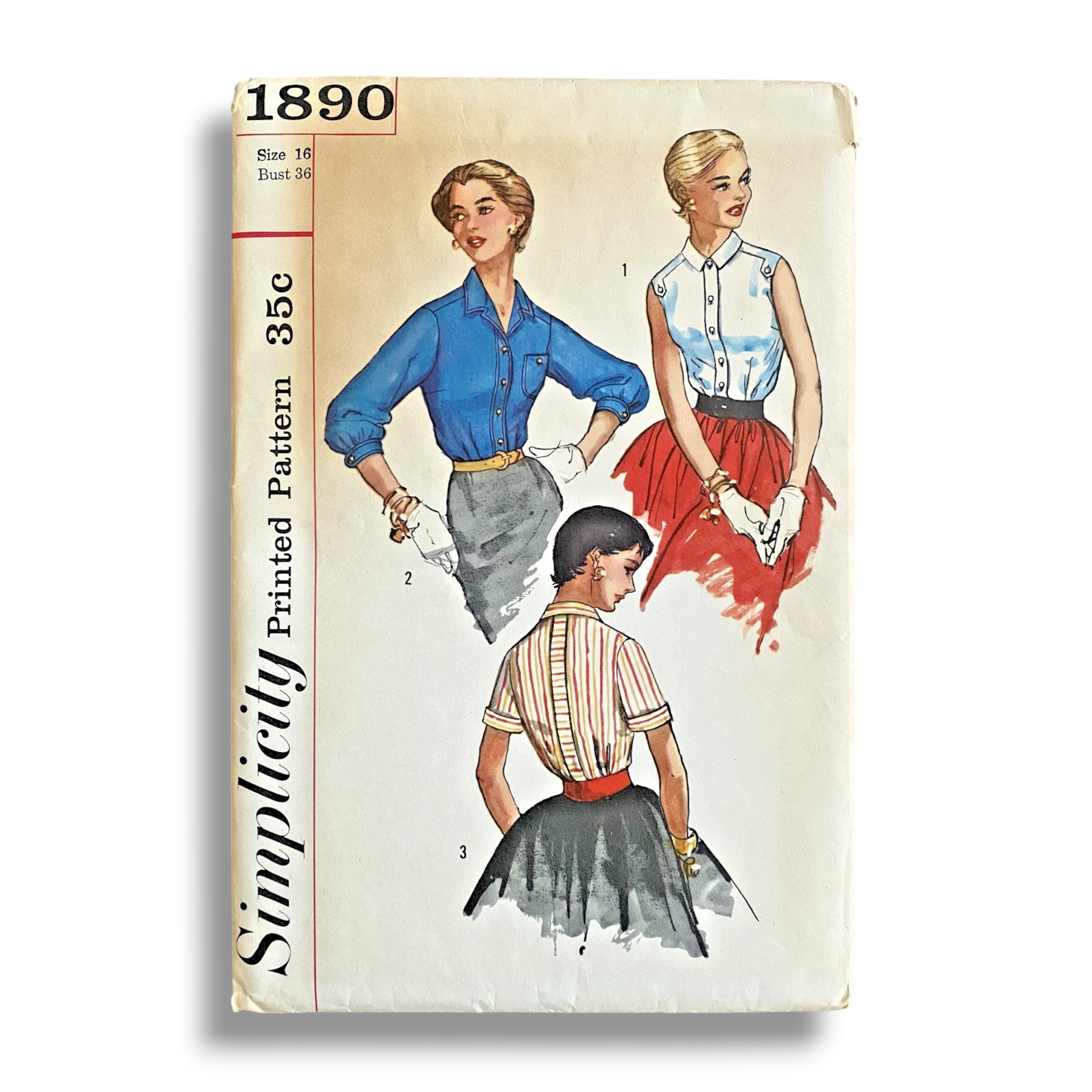 Simplicity 1890, 50s Blouse, Size 16/36, Cut & Complete, Vintage Sewing Pattern