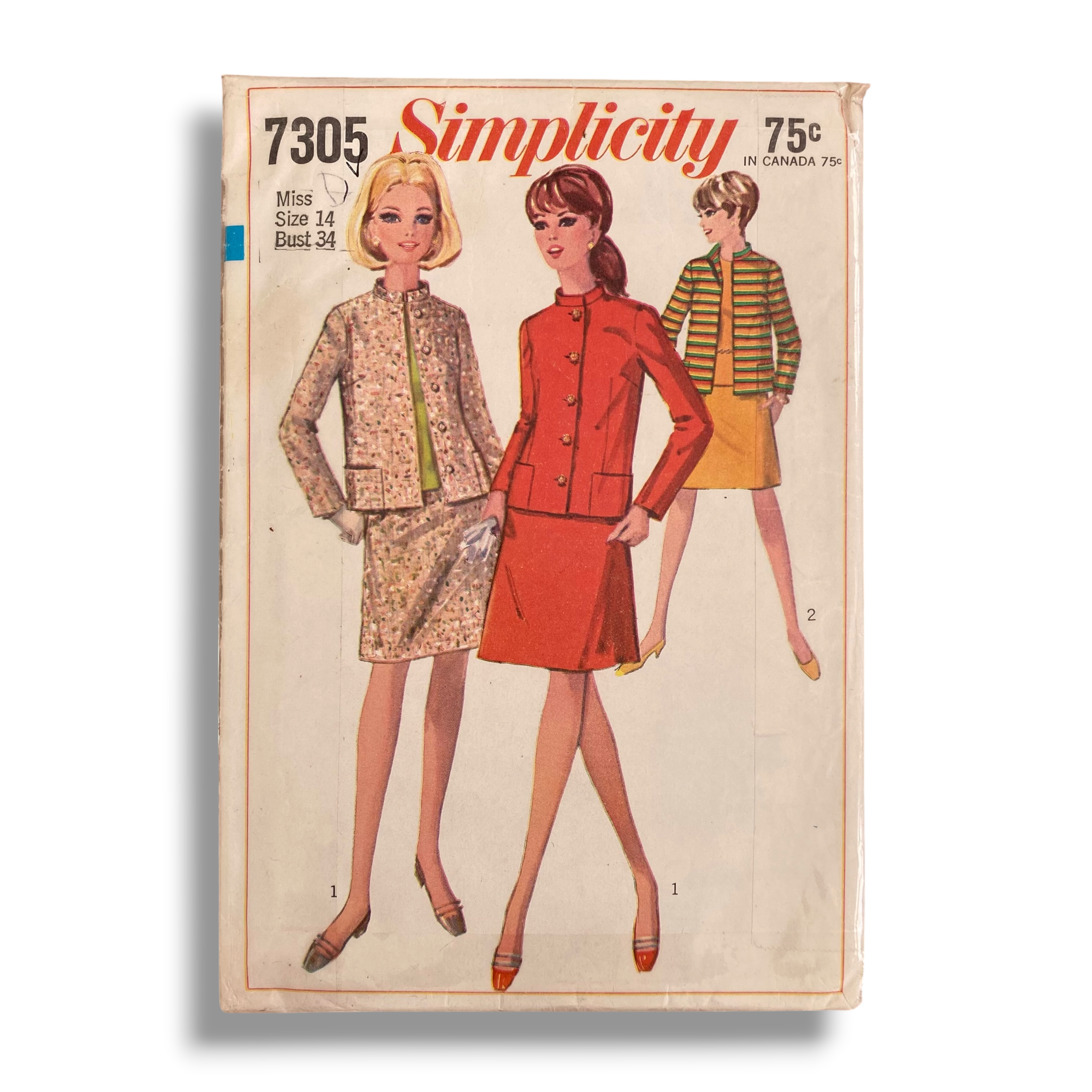 Simplicity 7305, 60s Suit/Overblouse, Size 12/34, Cut & Complete, Vintage Sewing Pattern