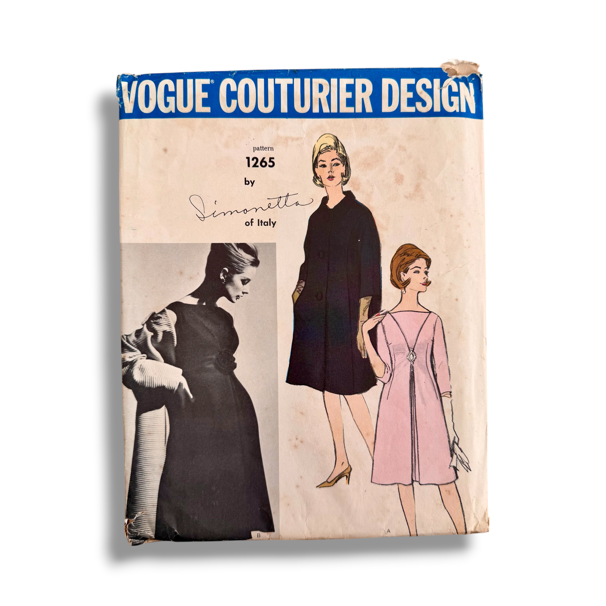 Vogue Couturier Design 1265 – Simonetta, 60s Dress & Coat, Size 12 Bust 32, Factory Folded Vintage Sewing Pattern